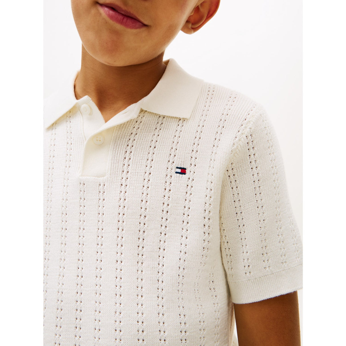 Tommy Hilfiger Ivory Silk Open Stitch Pikétröja Sweater Ss
