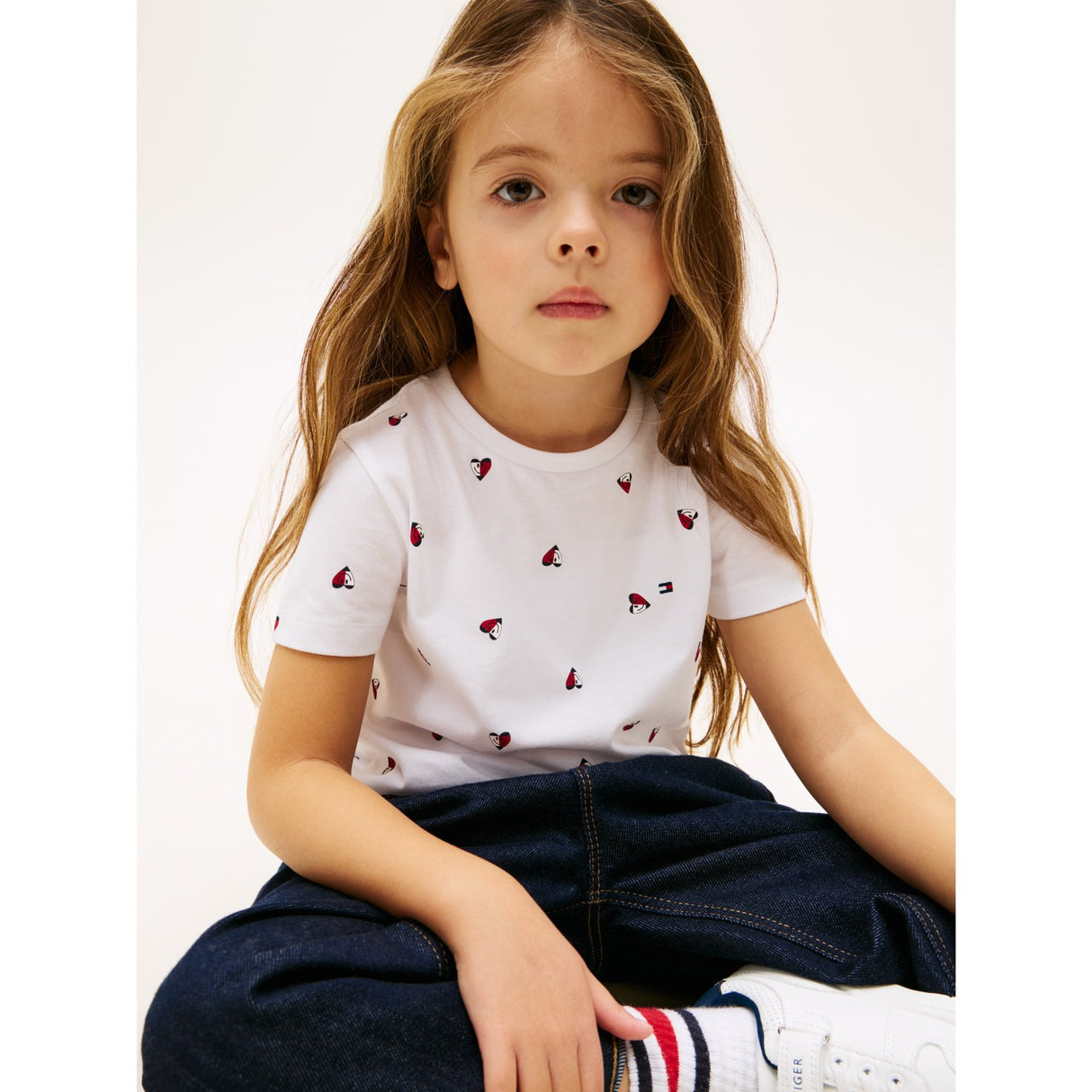 Tommy Hilfiger White Lg Aop Heart Tee Ss