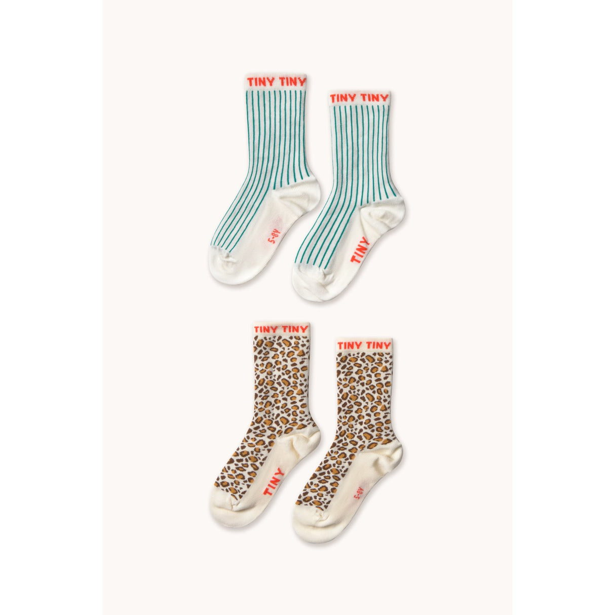 TinyCottons Light Cream/Off White Animal Print & Fine Stripes Medium Strumpor