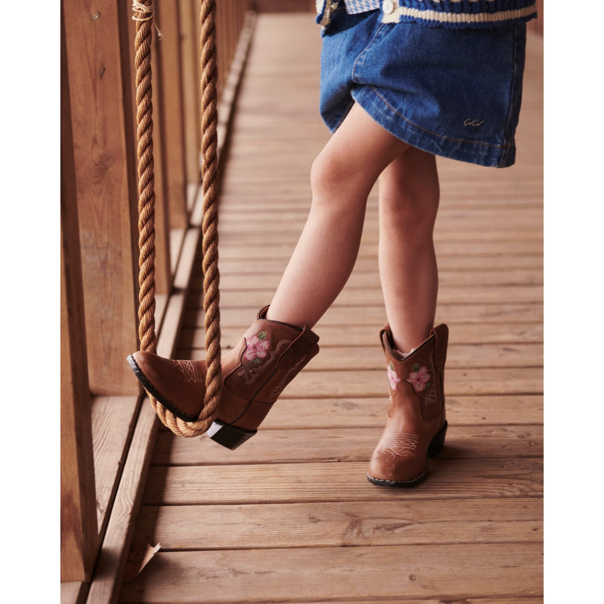 COPENHAGEN COLORS Cognac Leather Limited Cowboy Stövlar Low - Brown Flower