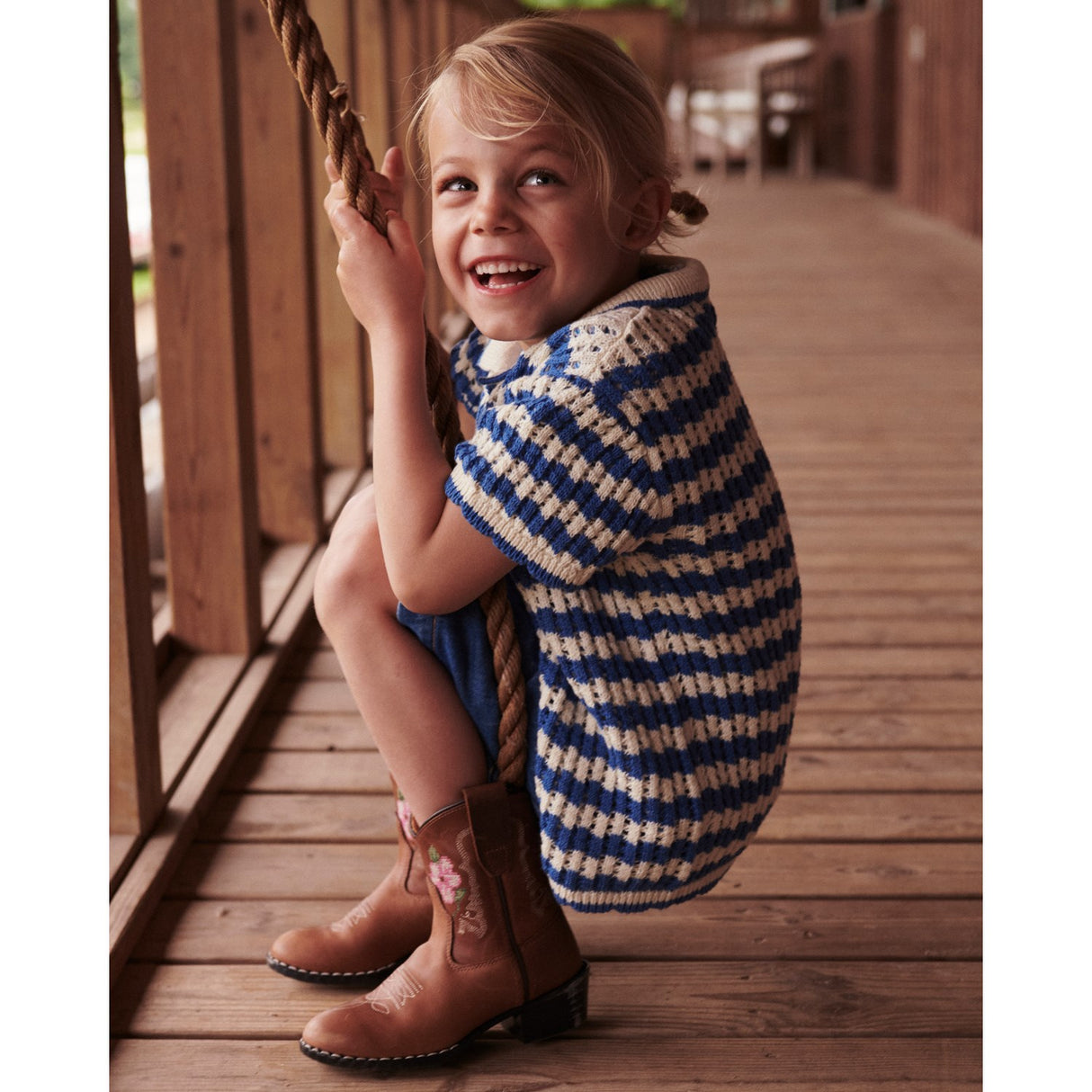 COPENHAGEN COLORS Cognac Leather Limited Cowboy Stövlar Low - Brown Flower