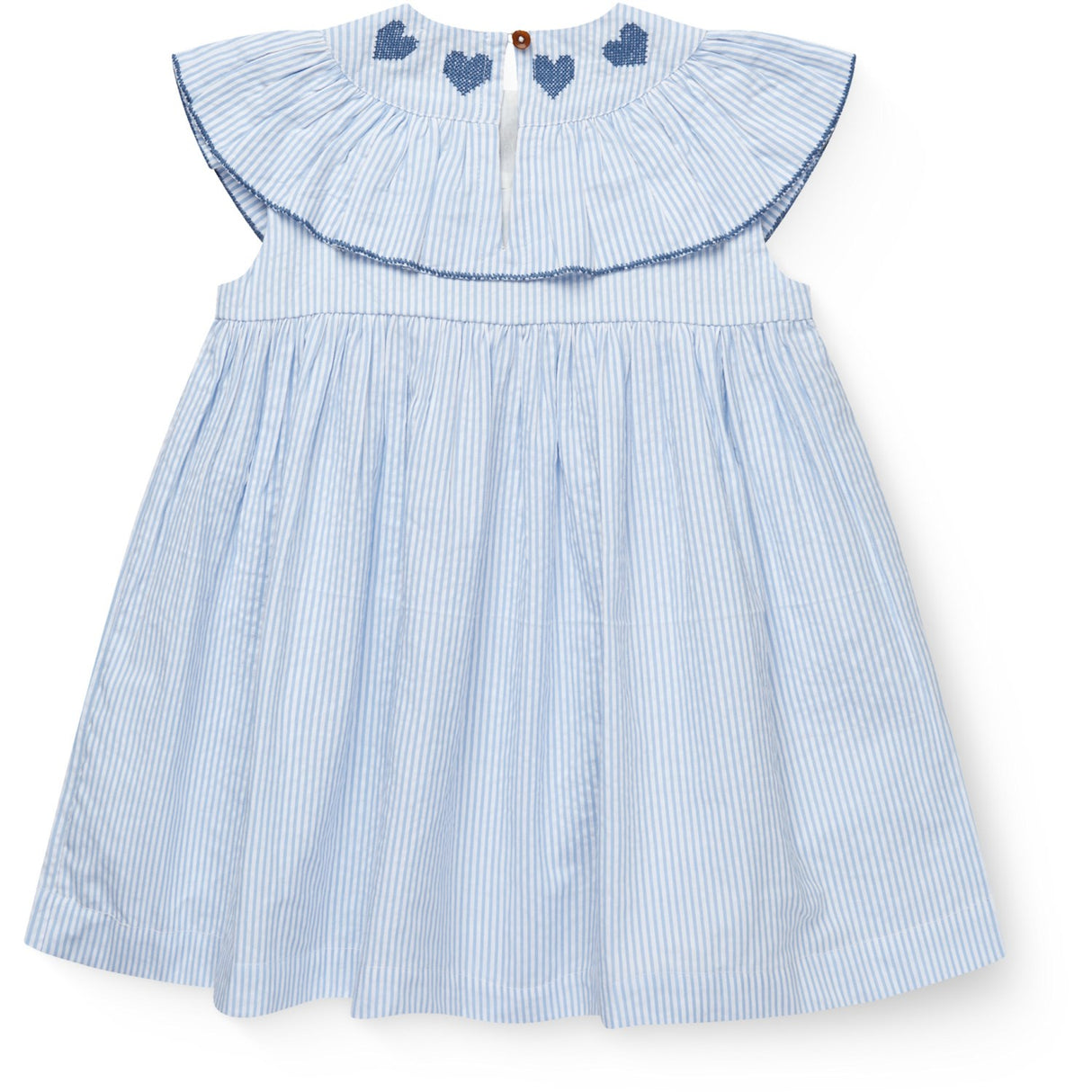 COPENHAGEN COLORS Sky Blue W Cream Stripe W Ocean Blue Seersucker Klänning W. Heart