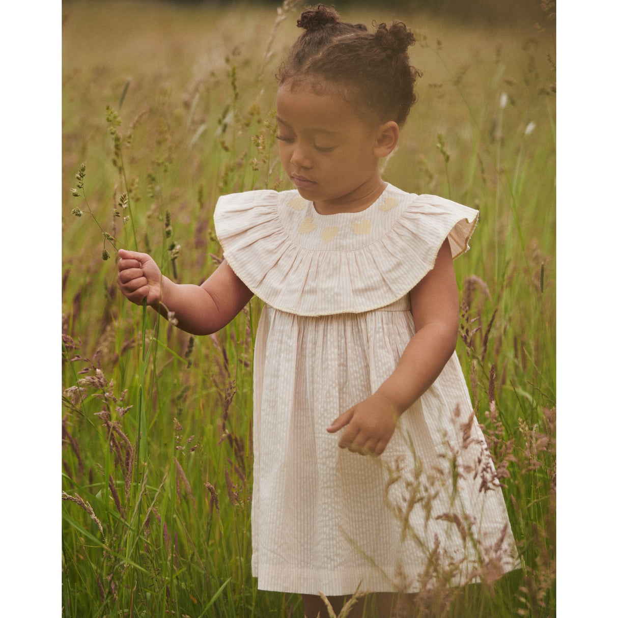 COPENHAGEN COLORS Dusty Rose W Cream Stripe W Yellow Seersucker Klänning W. Heart