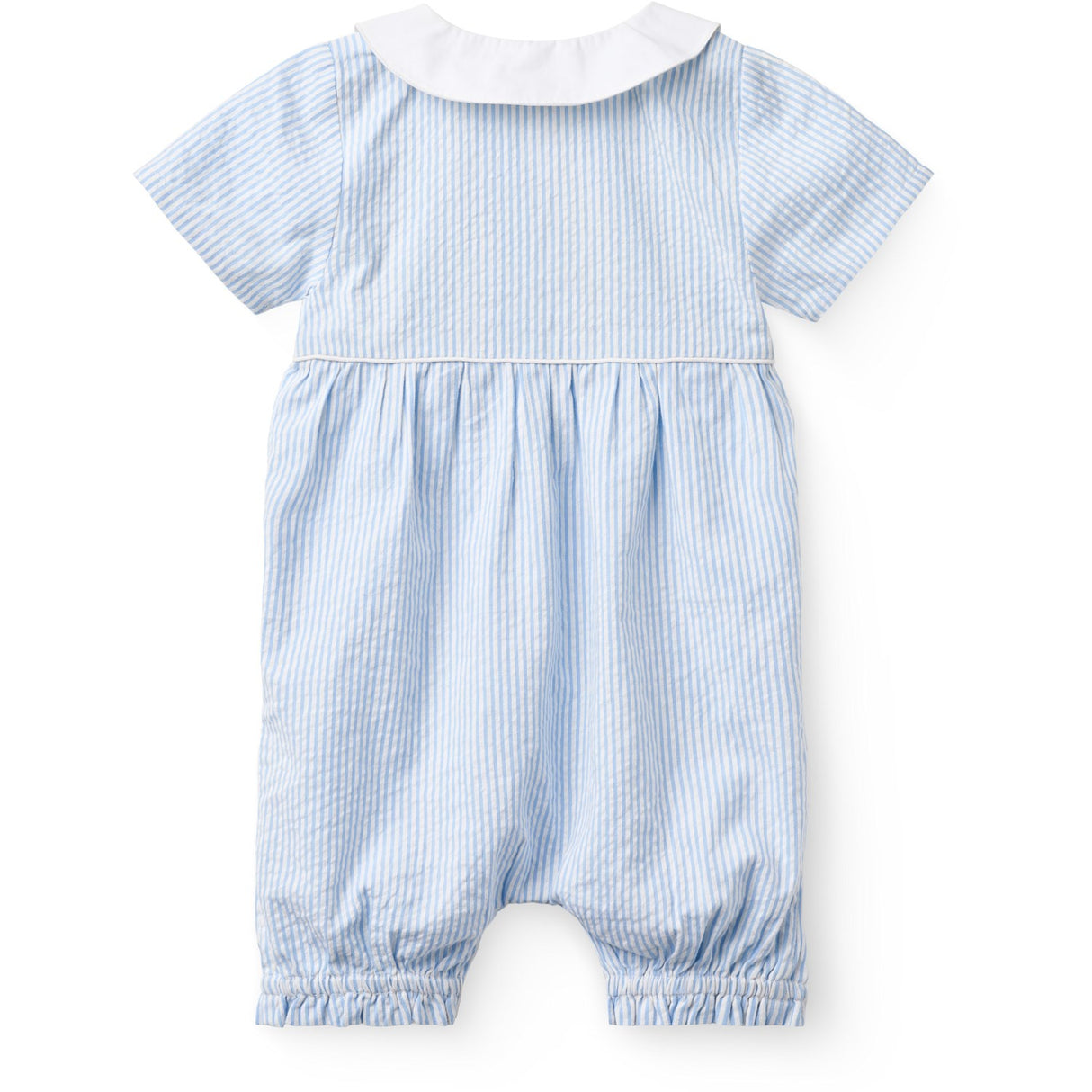 COPENHAGEN COLORS Sky Blue W Cream Stripe Seersucker Romper W. Krage