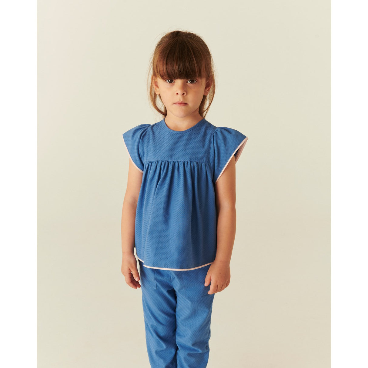 COPENHAGEN COLORS Ocean Blue Comb. Blus W. Contrast Piping