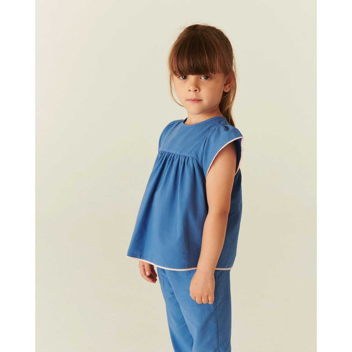 COPENHAGEN COLORS Ocean Blue Comb. Blus W. Contrast Piping