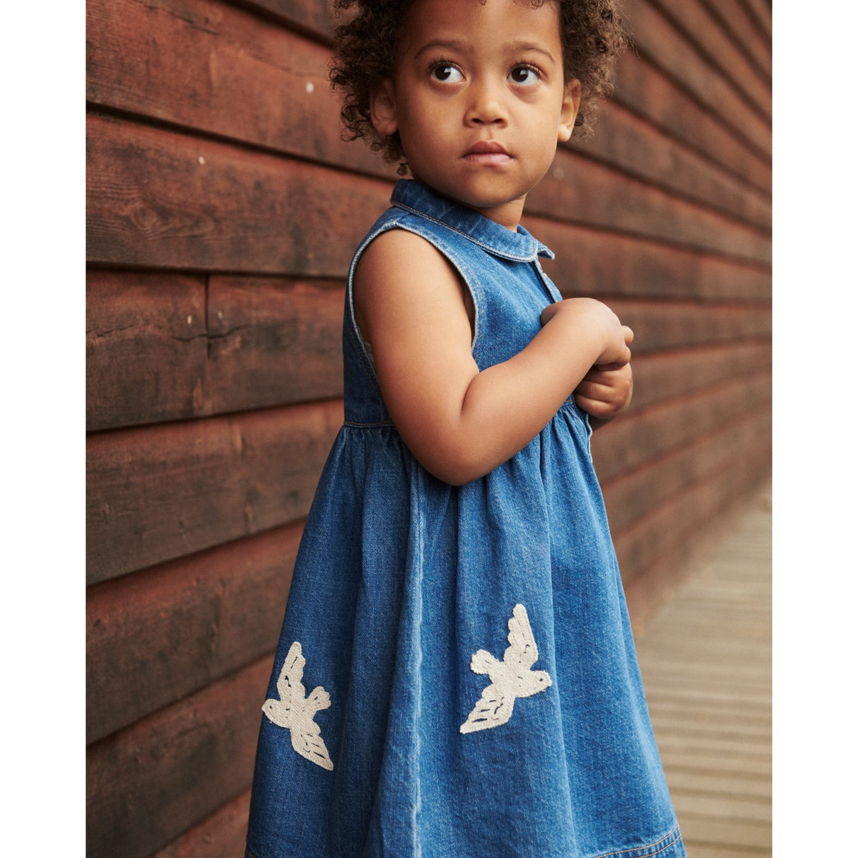 COPENHAGEN COLORS Indigo Blue Washed Denim Klänning W. Crochet Doves