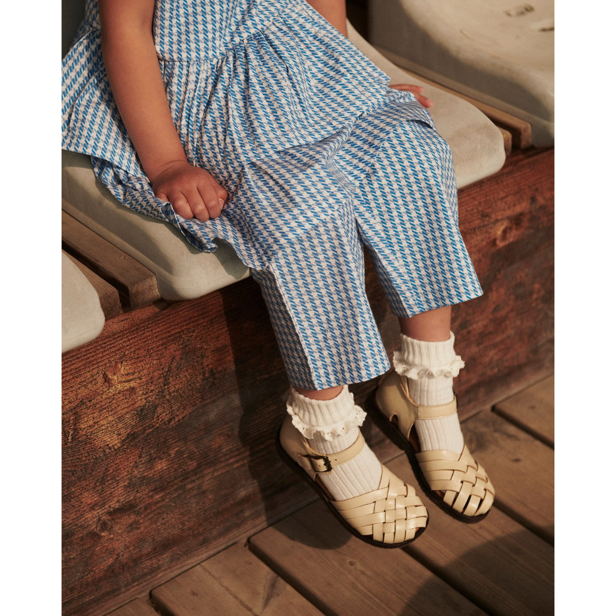 COPENHAGEN COLORS Blue Houndstooth Mini Houndstooth Byxor