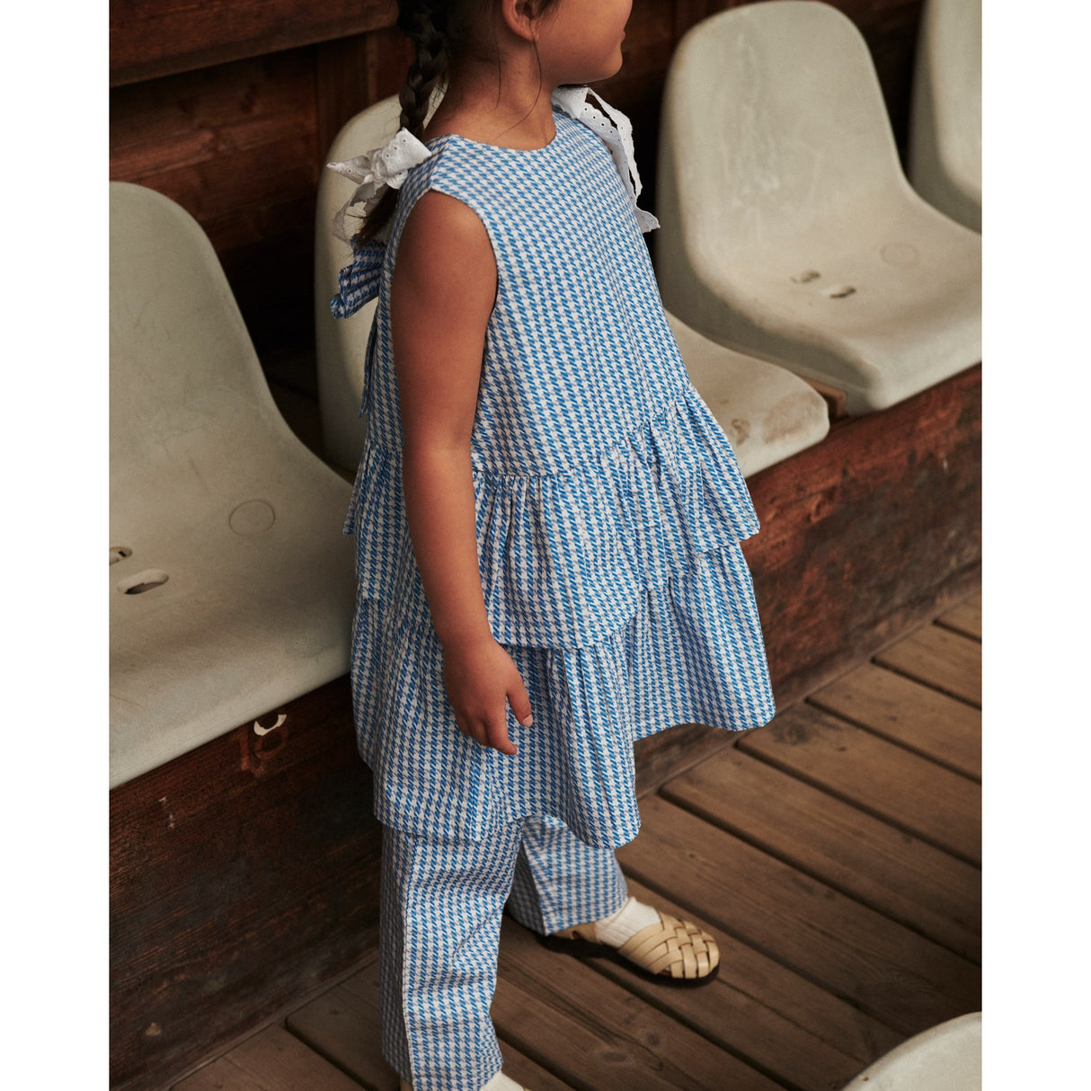 COPENHAGEN COLORS Blue Houndstooth Mini Houndstooth Byxor