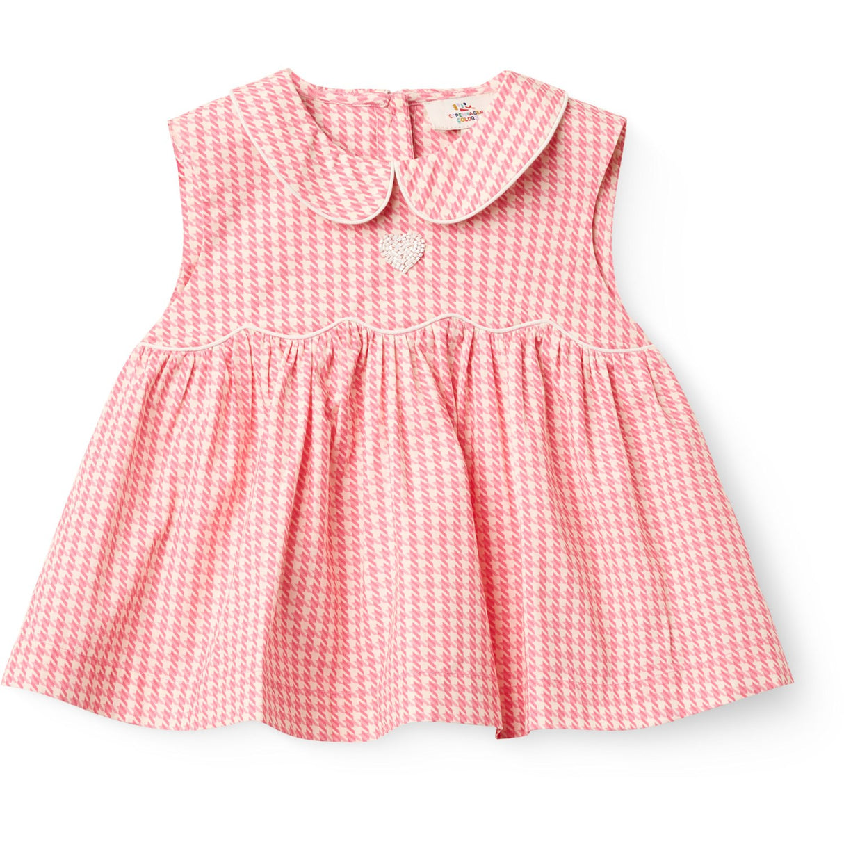 COPENHAGEN COLORS Pink Houndstooth Mini Houndstooth Ss Blus W. Krage