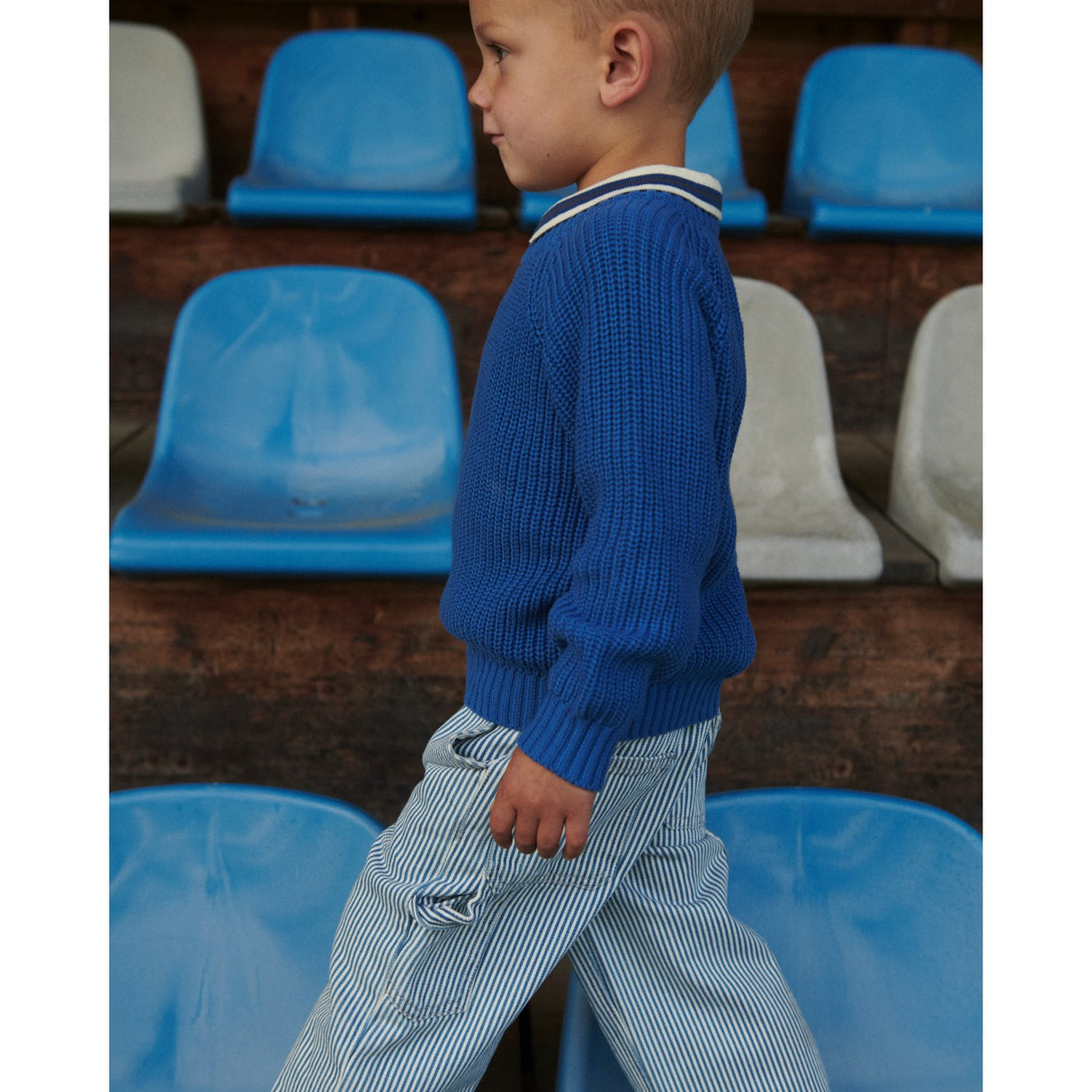 COPENHAGEN COLORS Sharp Blue Stickad Classic Rib Blus