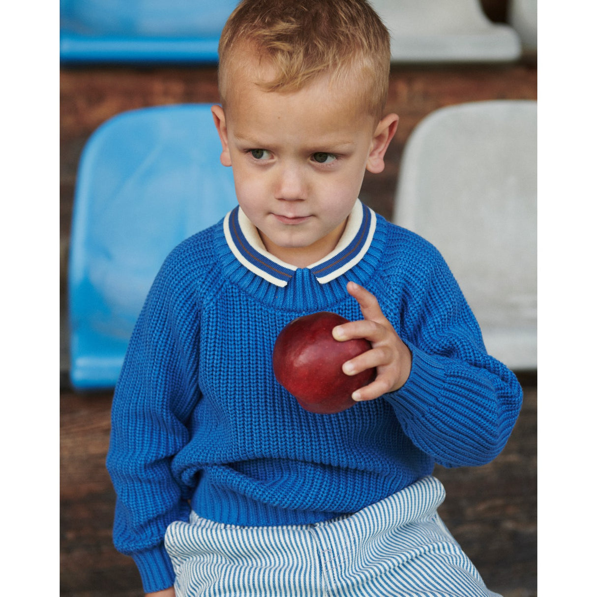 COPENHAGEN COLORS Sharp Blue Stickad Classic Rib Blus