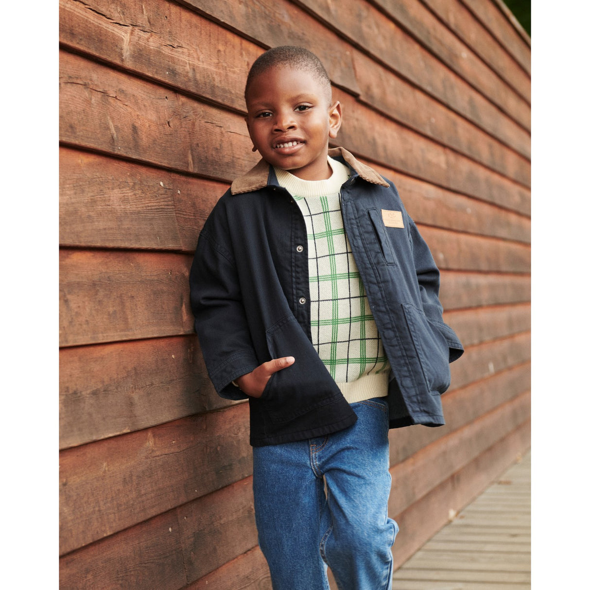 COPENHAGEN COLORS Green Comb. Stickad Jacquard Check Blus