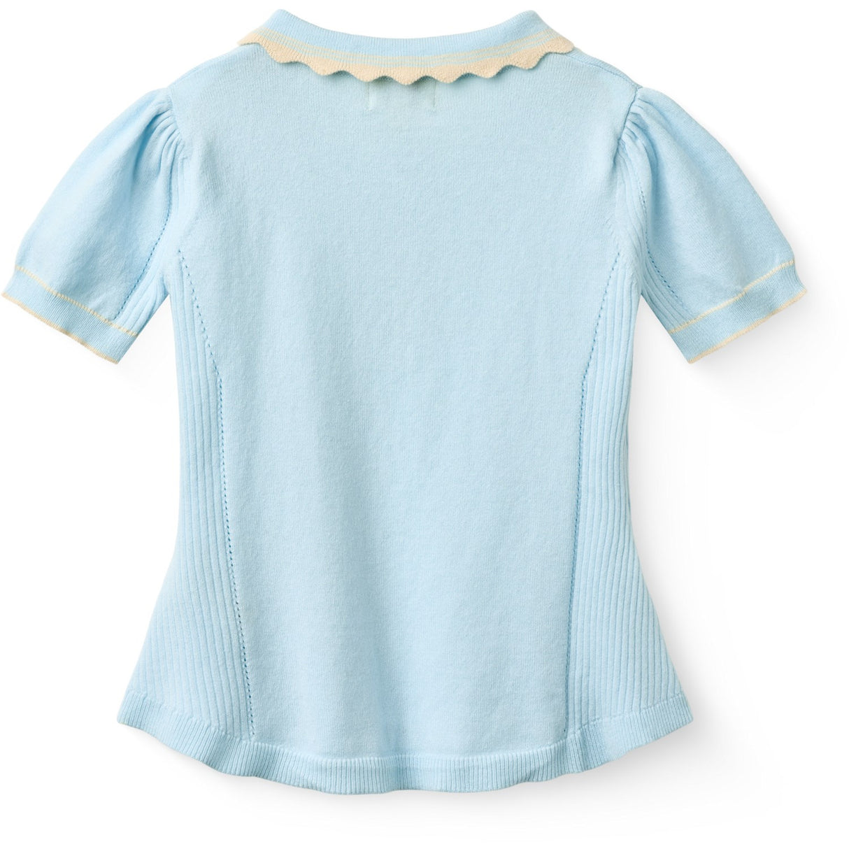 COPENHAGEN COLORS Ice Blue/Cream Comb. Stickad Peplum Blus