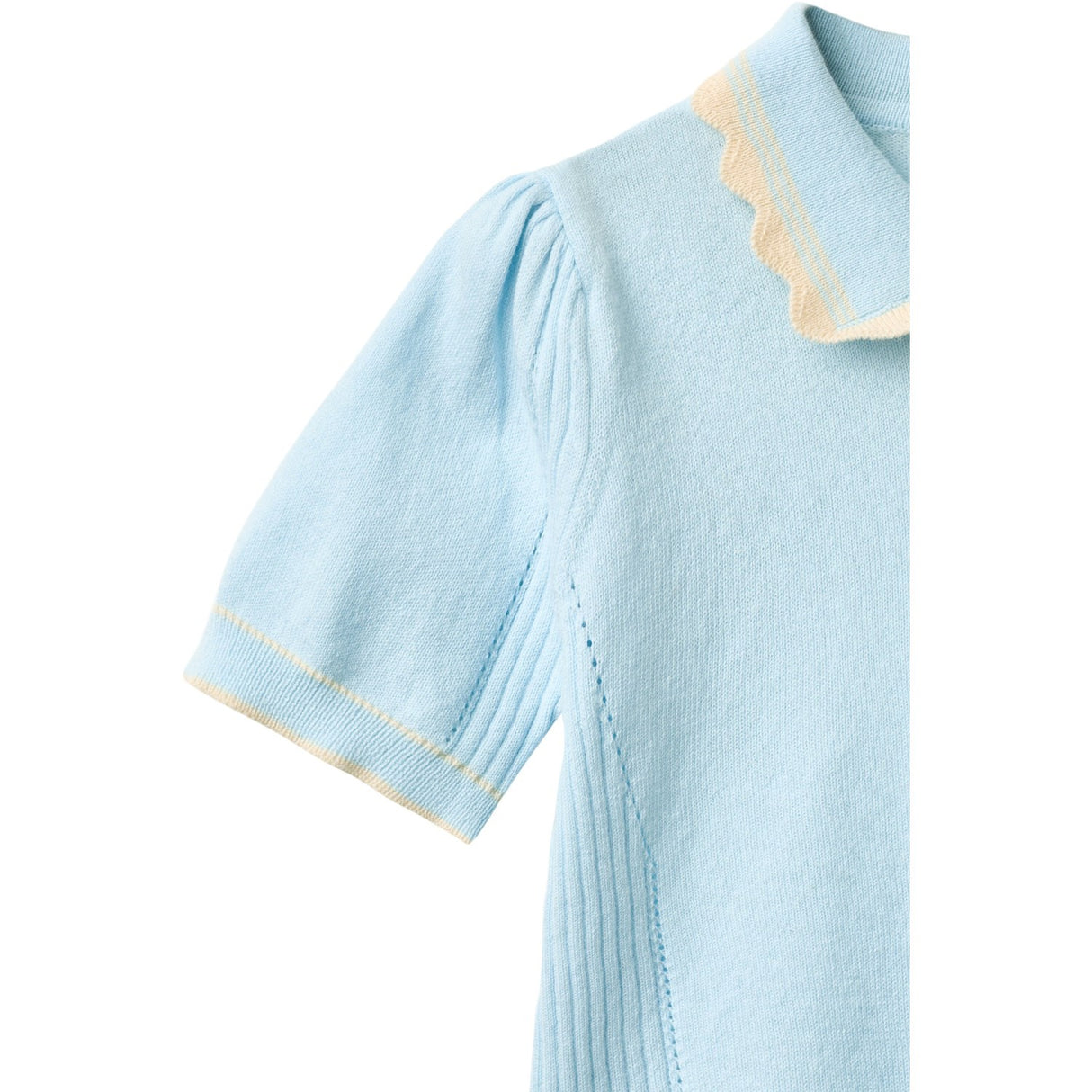 COPENHAGEN COLORS Ice Blue/Cream Comb. Stickad Peplum Blus