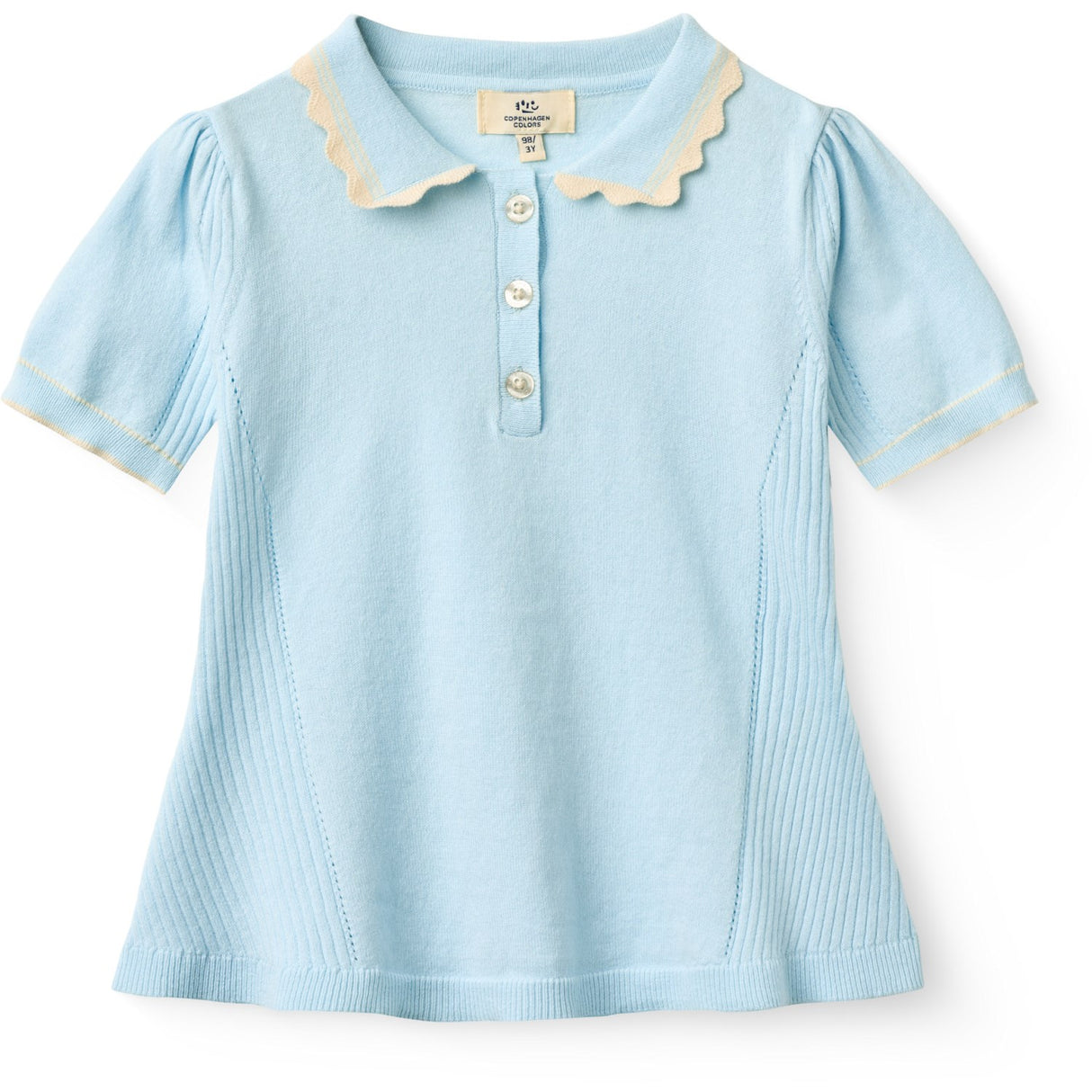 COPENHAGEN COLORS Ice Blue/Cream Comb. Stickad Peplum Blus