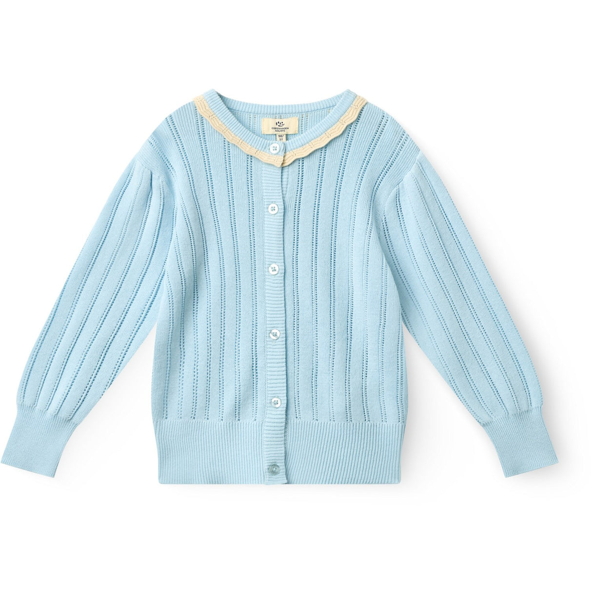 COPENHAGEN COLORS Ice Blue/Cream Comb. Stickad Pointelle Cardigan