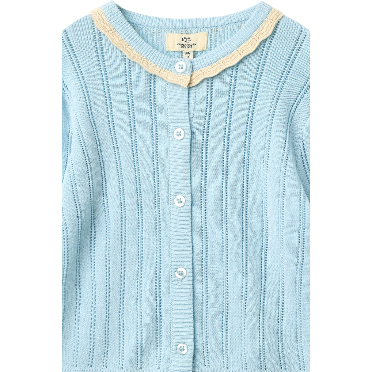 COPENHAGEN COLORS Ice Blue/Cream Comb. Stickad Pointelle Cardigan