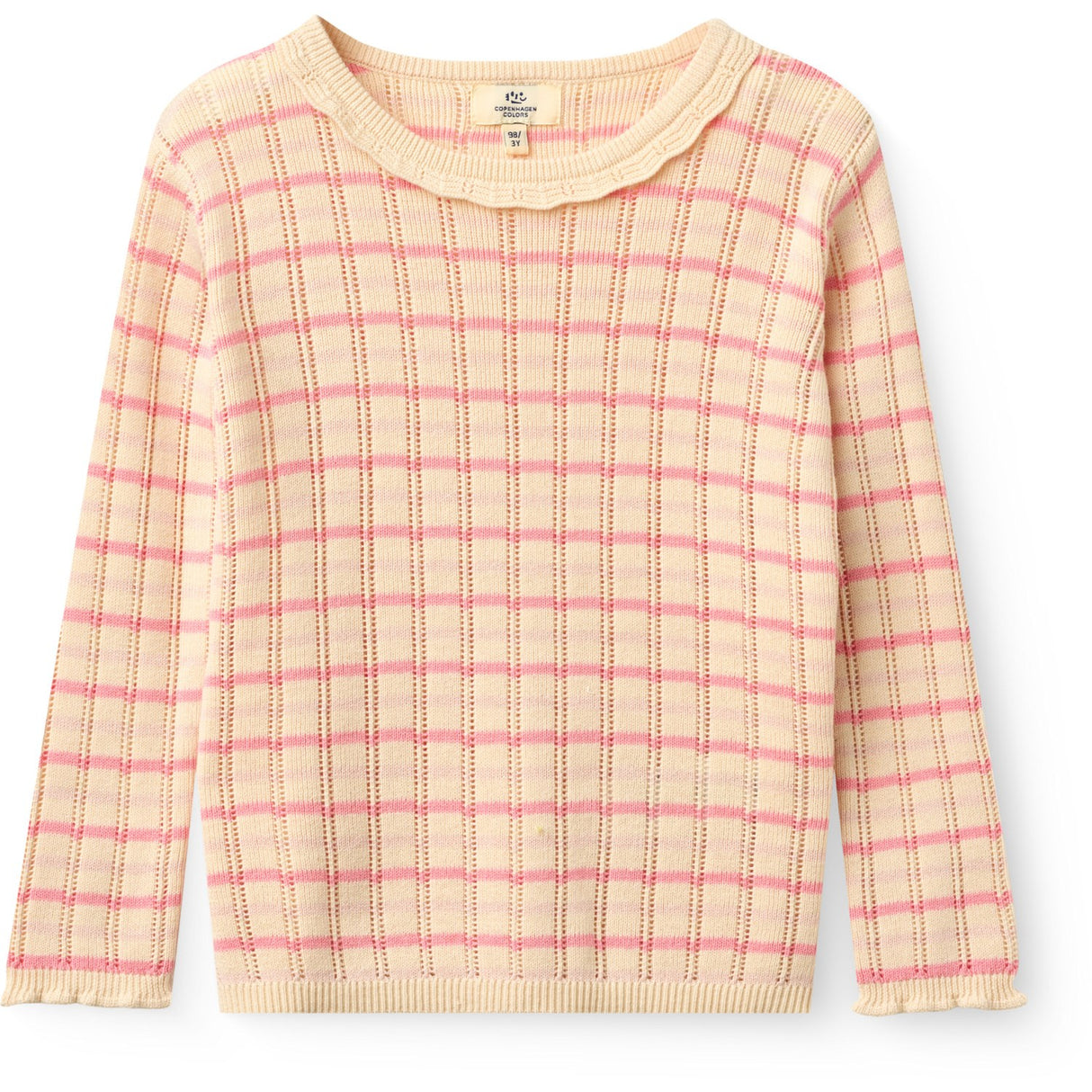 COPENHAGEN COLORS Pink Comb. Stickad Stripe Pointelle Ls Blus
