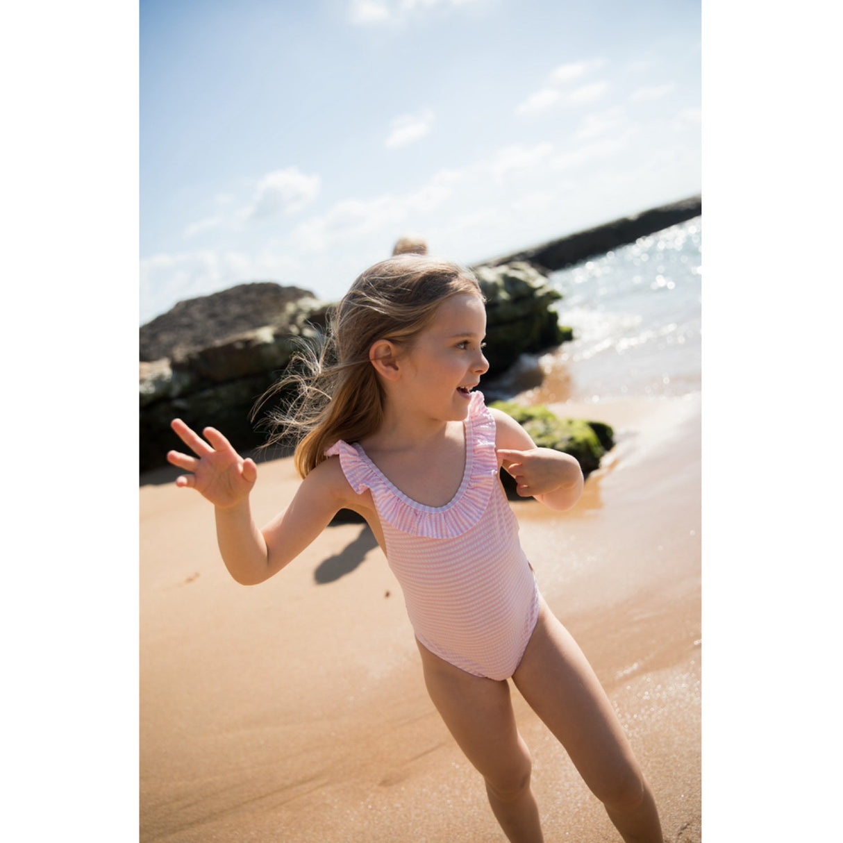 MarMar Seersucker Swim Pink Stripe Swilla Bathing Dräkt