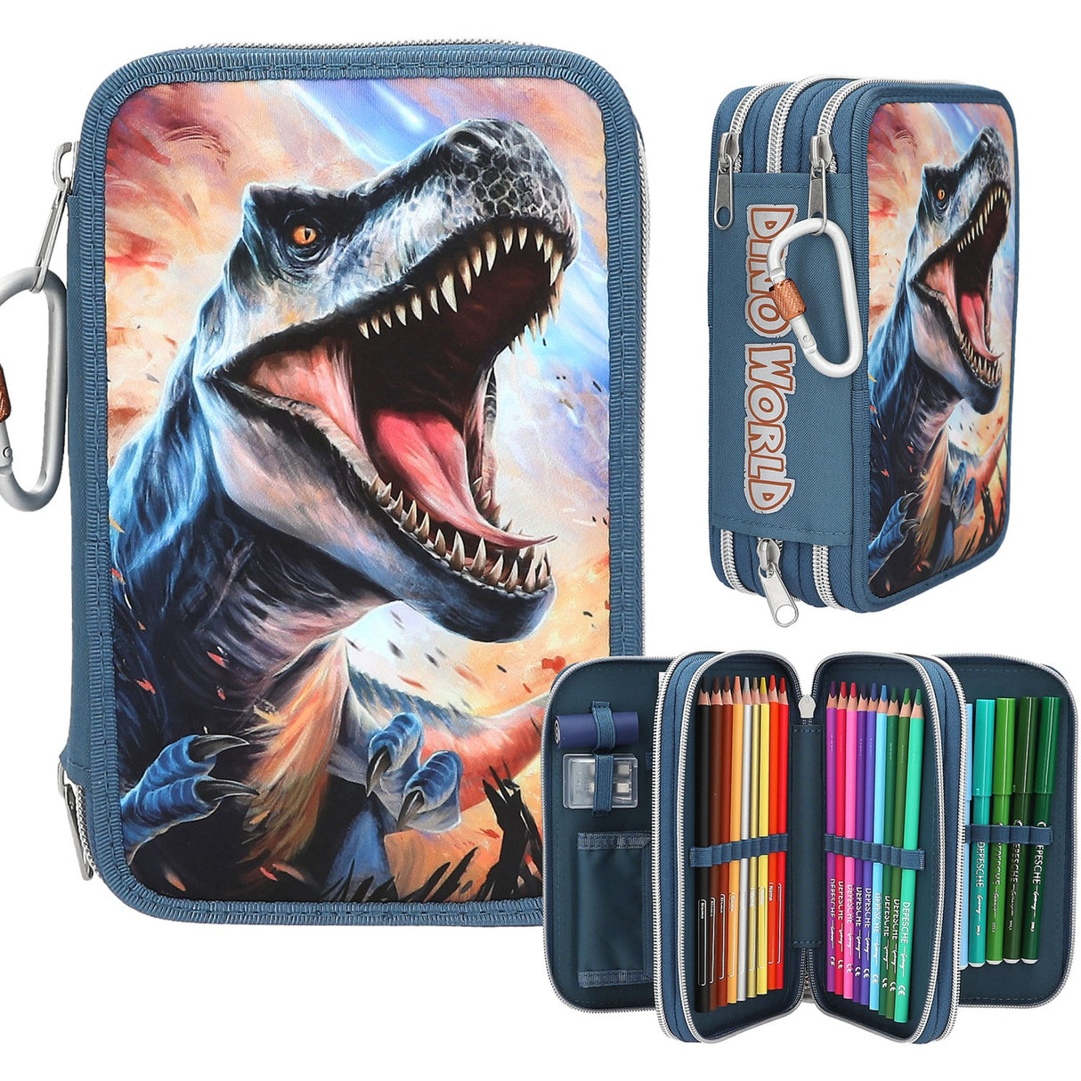 Dino World Triple Pencil Case