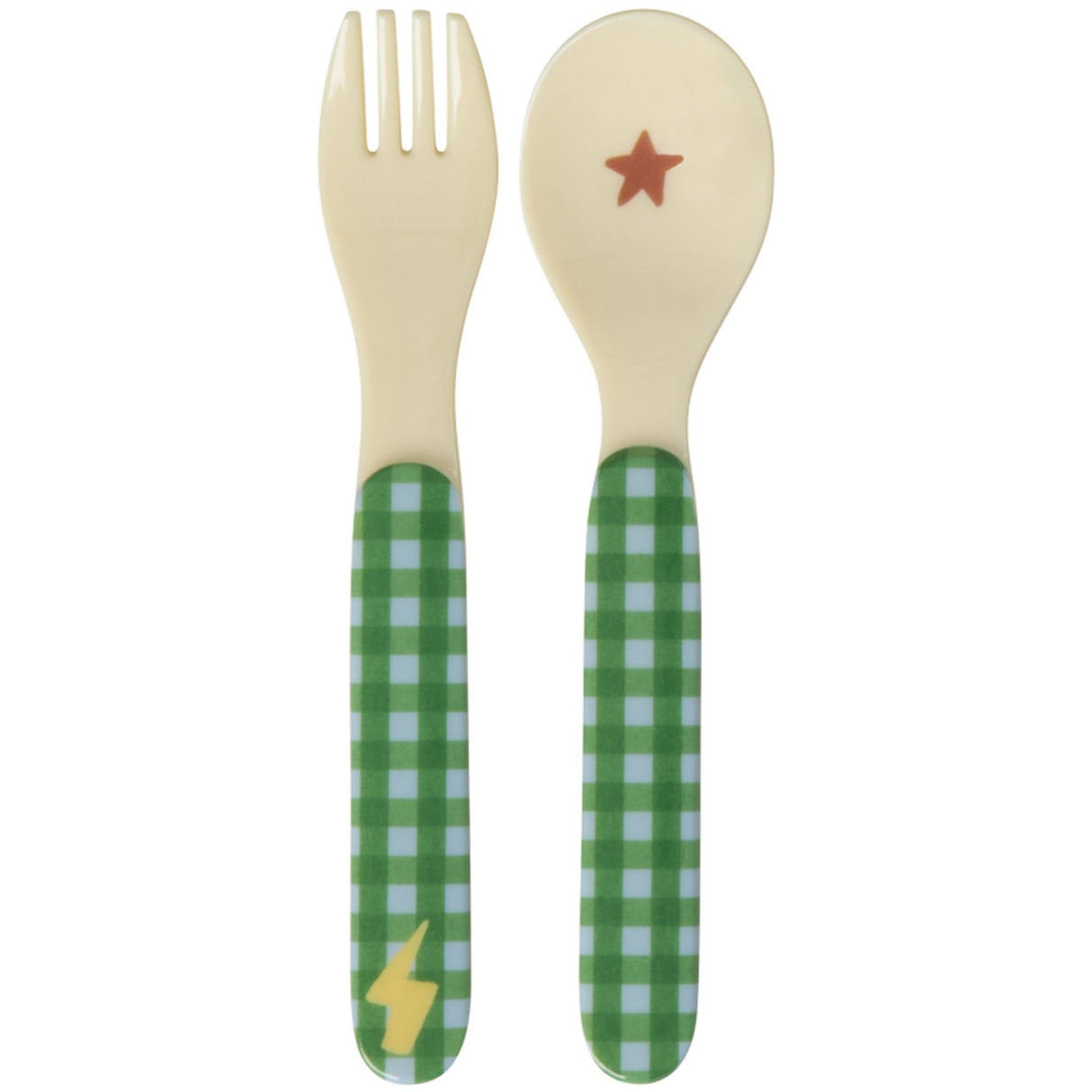 Rice Kids Melamin Sked Och Fork Med Hero Print - Green