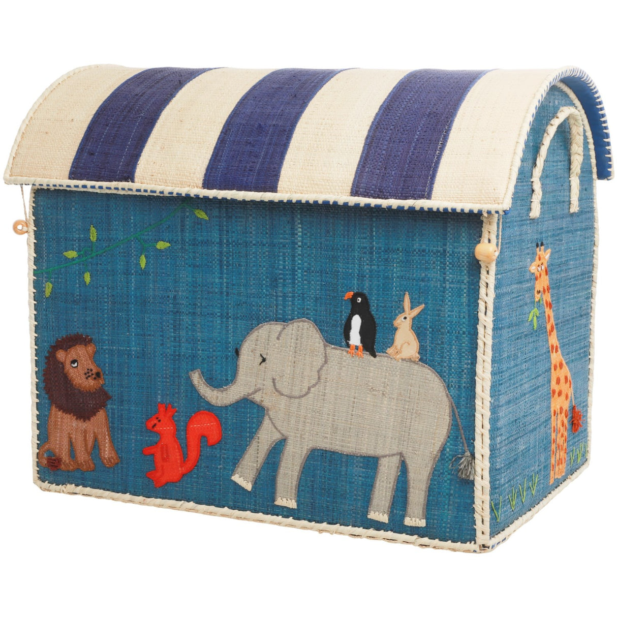 Rice Raffia Leksak Baskets Med Animal Theme - Sett Of 3