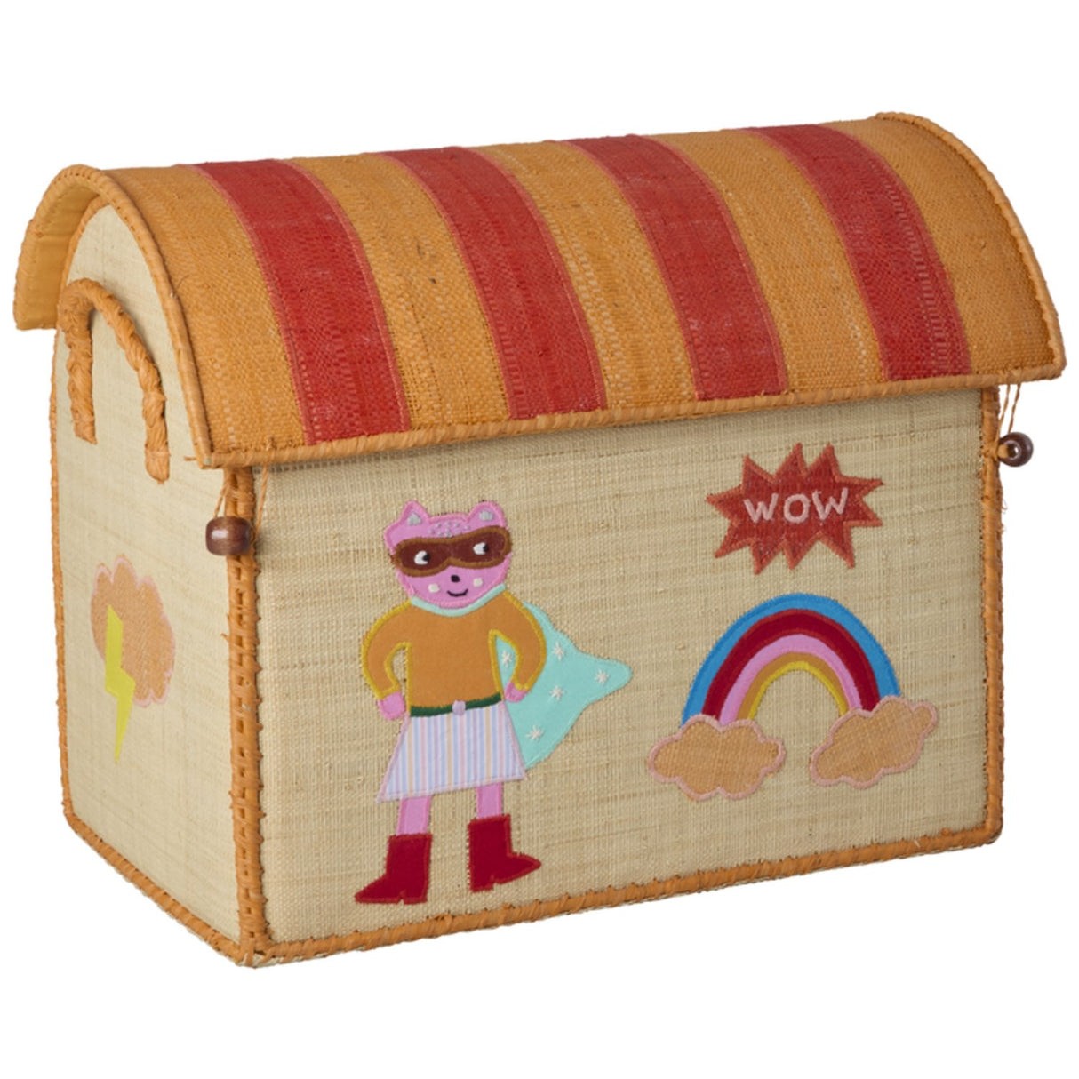 Rice Raffia Leksak Baskets Med Hero Theme - Pink - Sett Of 3