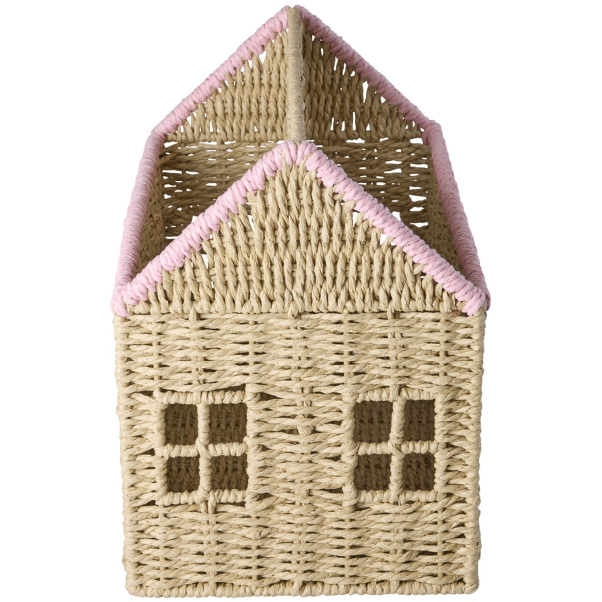 Rice Paper Rope Magazine Holder In House Shape Med Pink Details