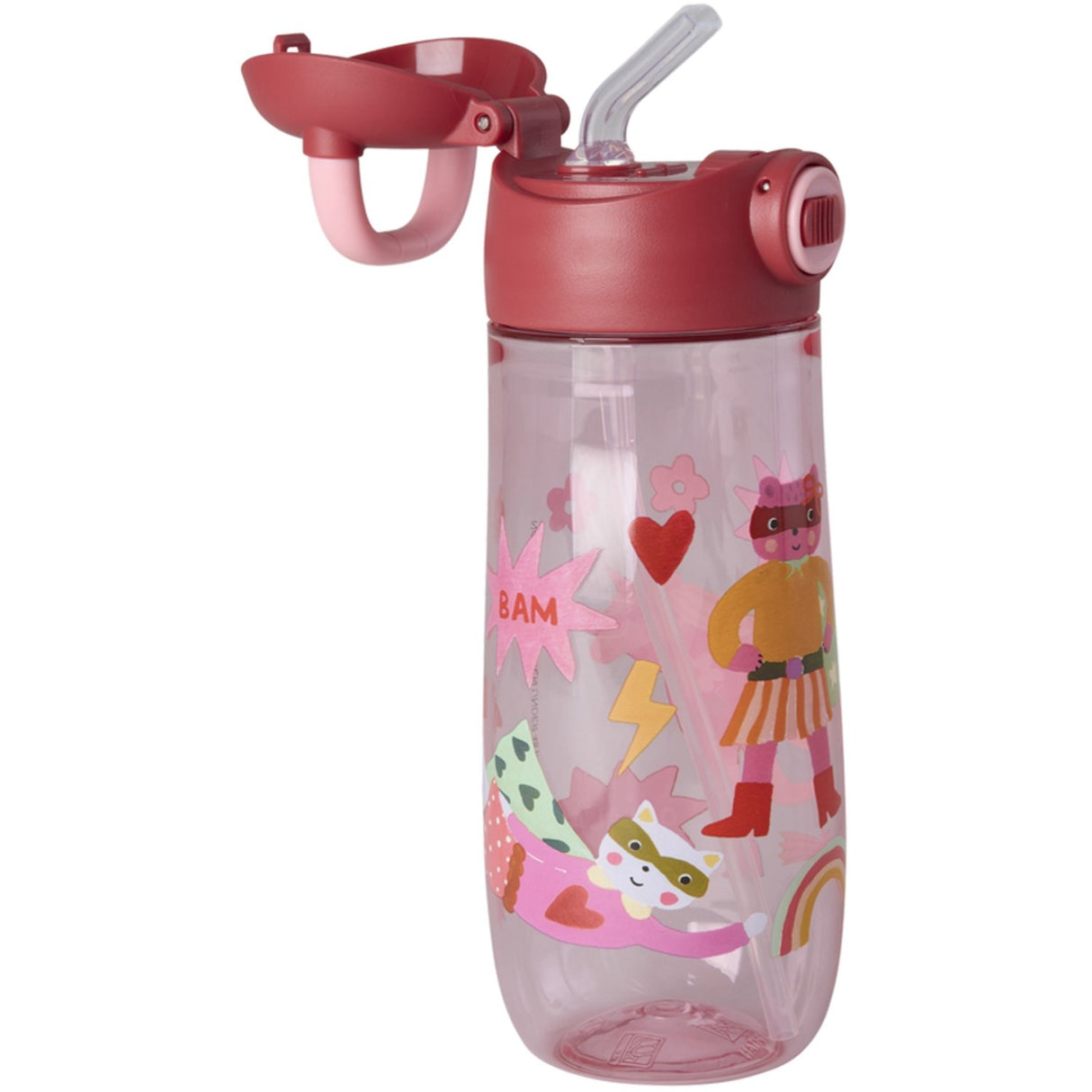 Rice Plastic Kids Drinking Flaska Med Hero Print - Pink - 550 Ml