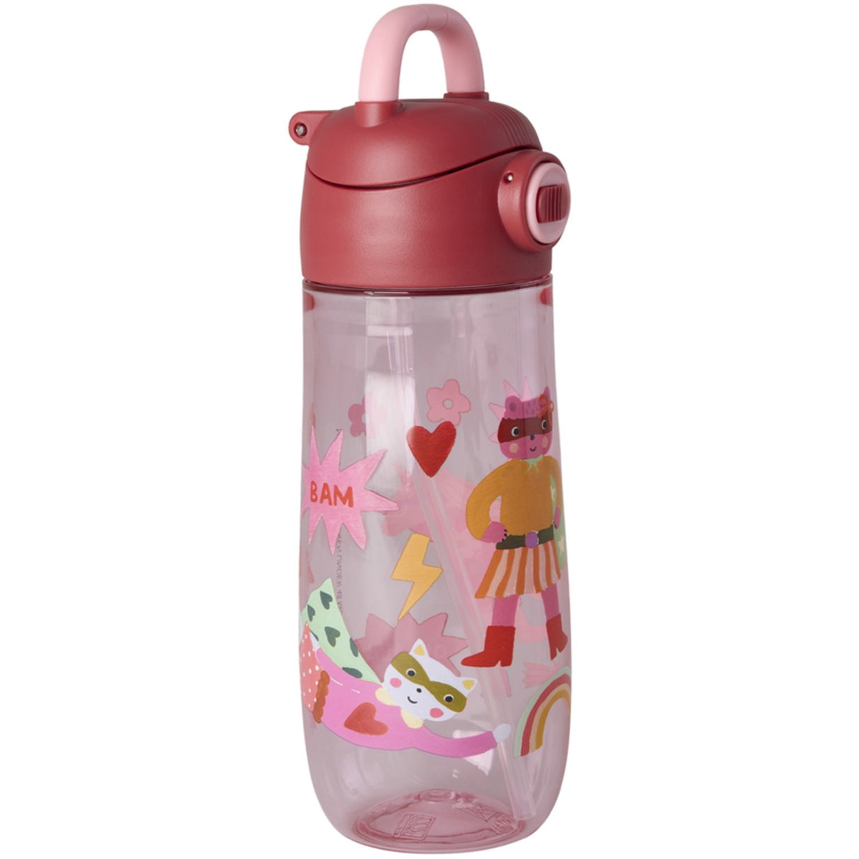 Rice Plastic Kids Drinking Flaska Med Hero Print - Pink - 550 Ml