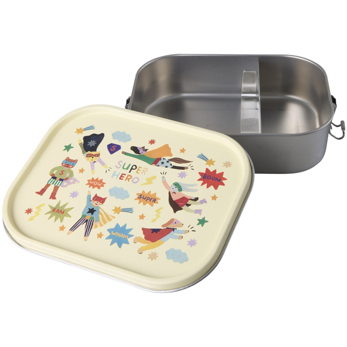 Rice Stainless Steel Lunchbox Med Moveable Divider Och Hero Print - Cream - Large - 1400 Ml