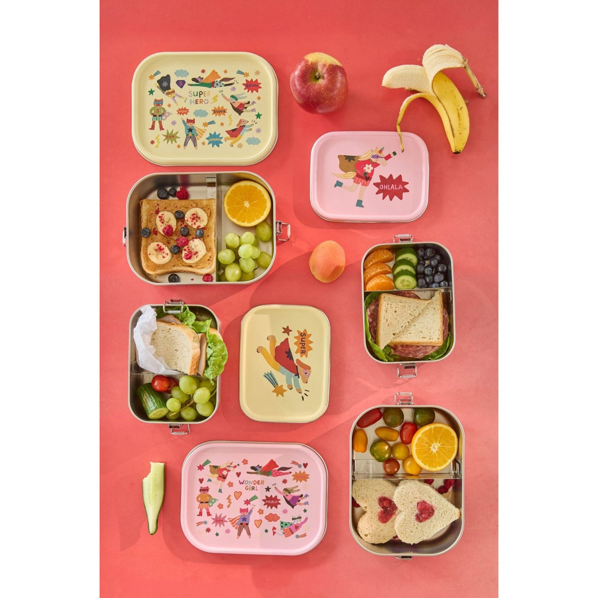 Rice Stainless Steel Lunchbox Med Moveable Divider Och Hero Print - Cream - Large - 1400 Ml
