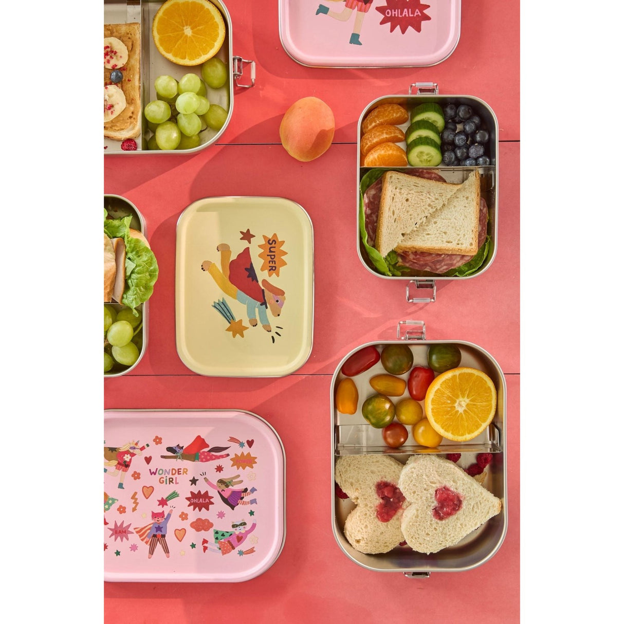Rice Stainless Steel Lunchbox Med Moveable Divider Och Hero Print - Pink - Large - 1400 Ml