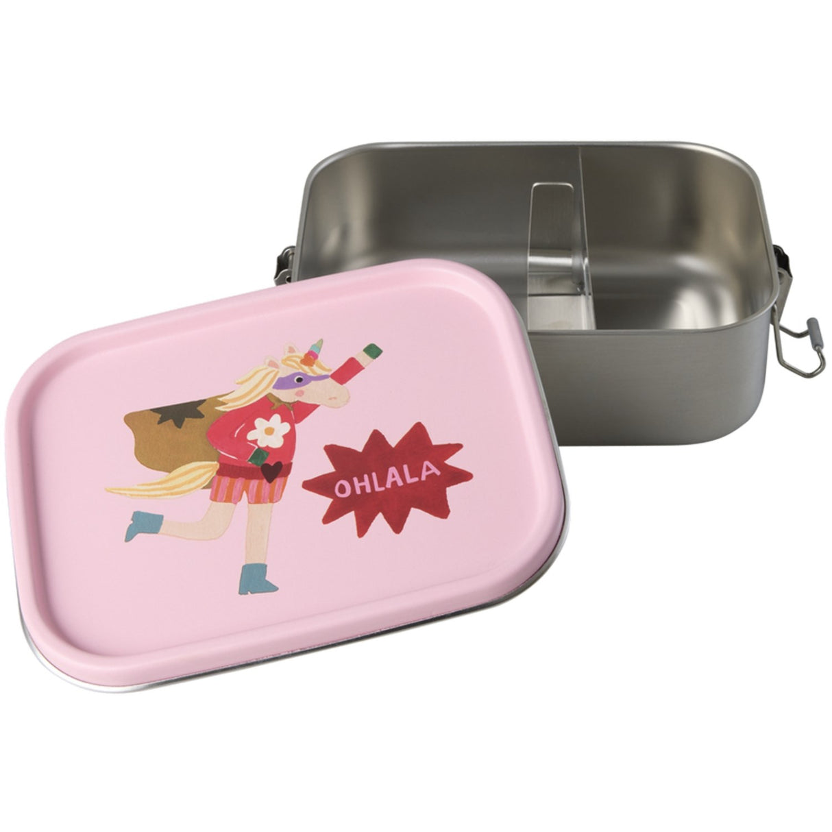 Rice Stainless Steel Lunchbox Med Moveable Divider Och Hero Print - Pink - Small - 800 Ml