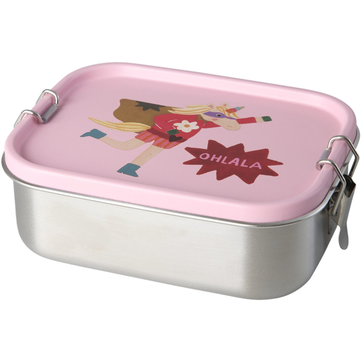 Rice Stainless Steel Lunchbox Med Moveable Divider Och Hero Print - Pink - Small - 800 Ml