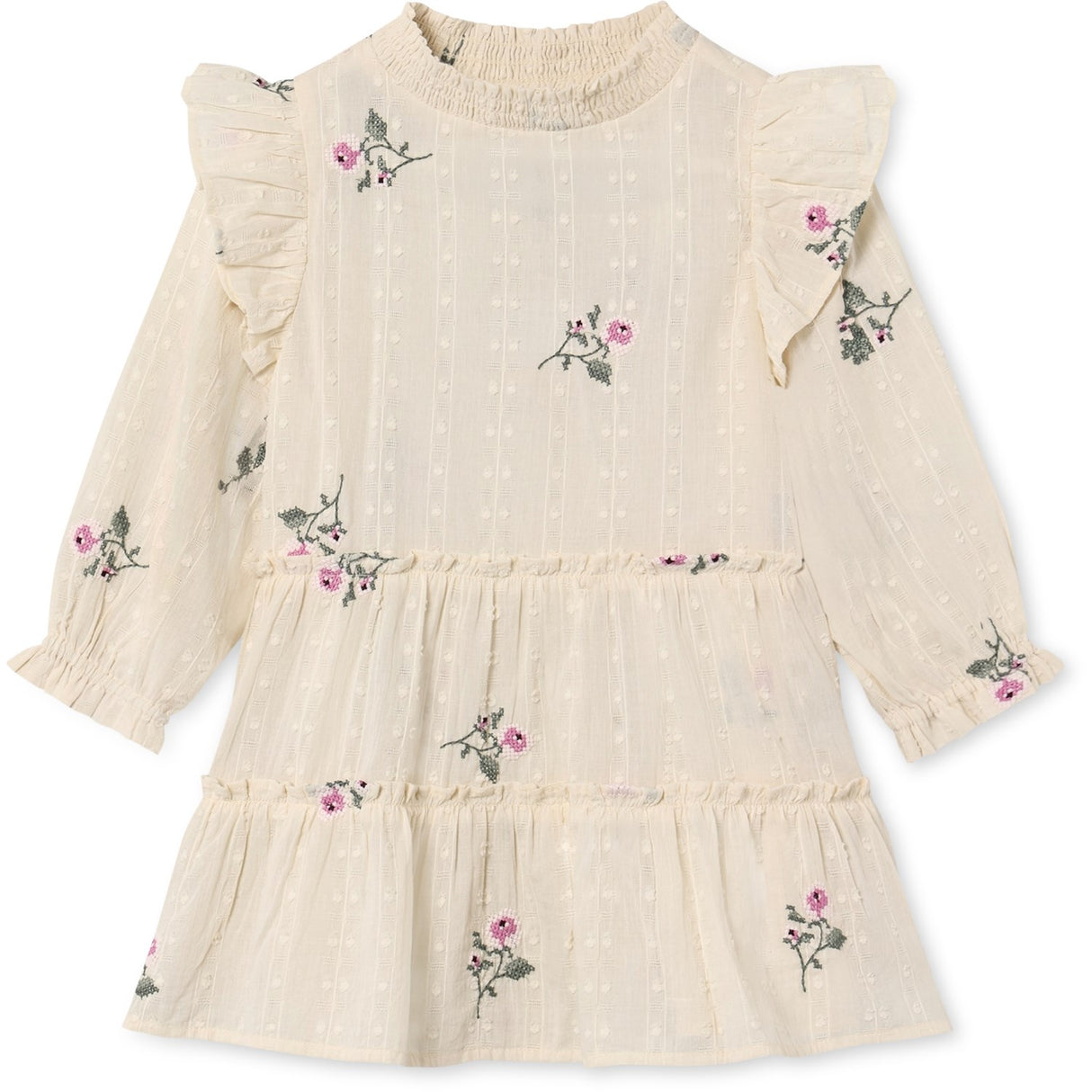 Fliink Sandshell Dobby Ls Rose Embr Klänning