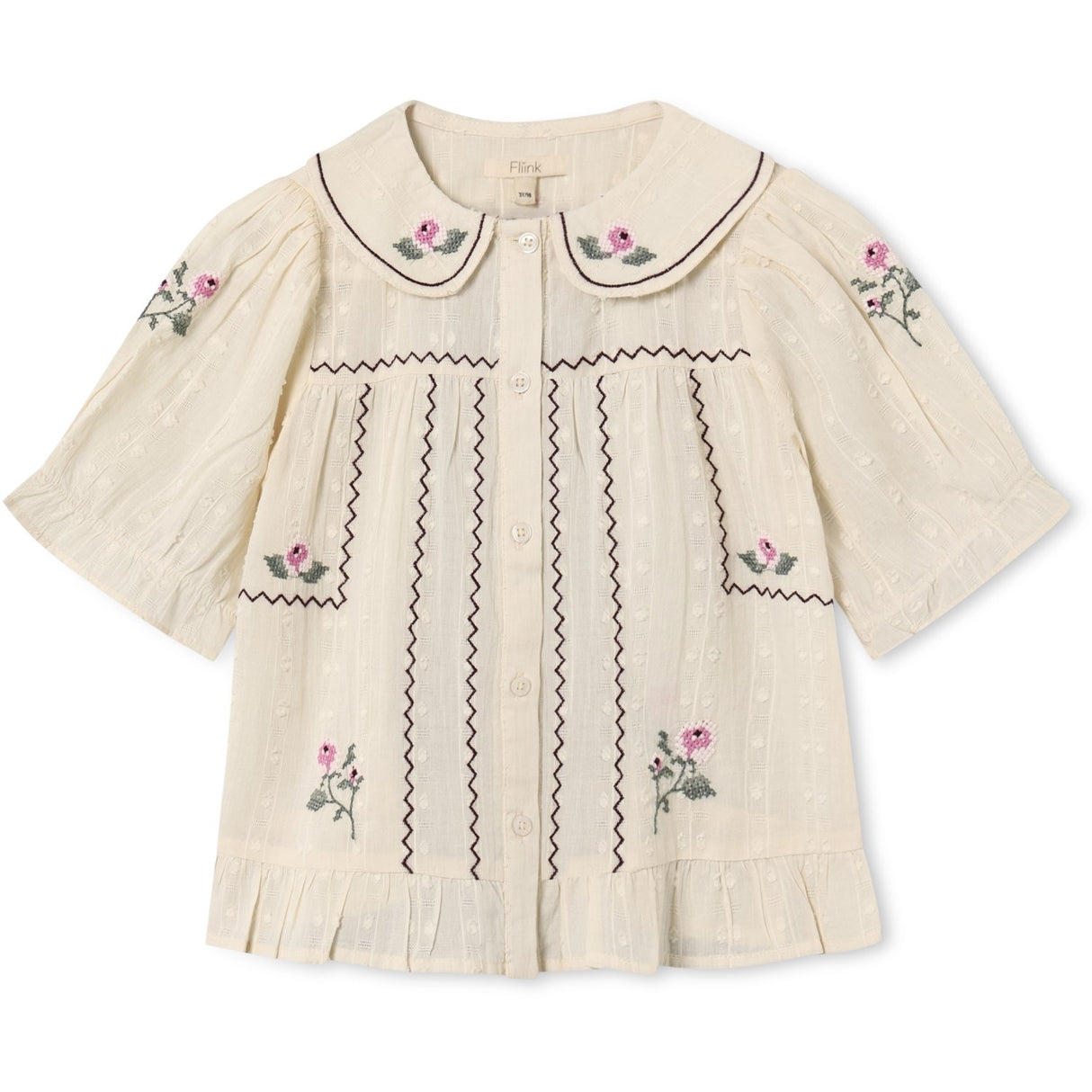 Fliink Sandshell Dobby Ss Rose Embr Blus