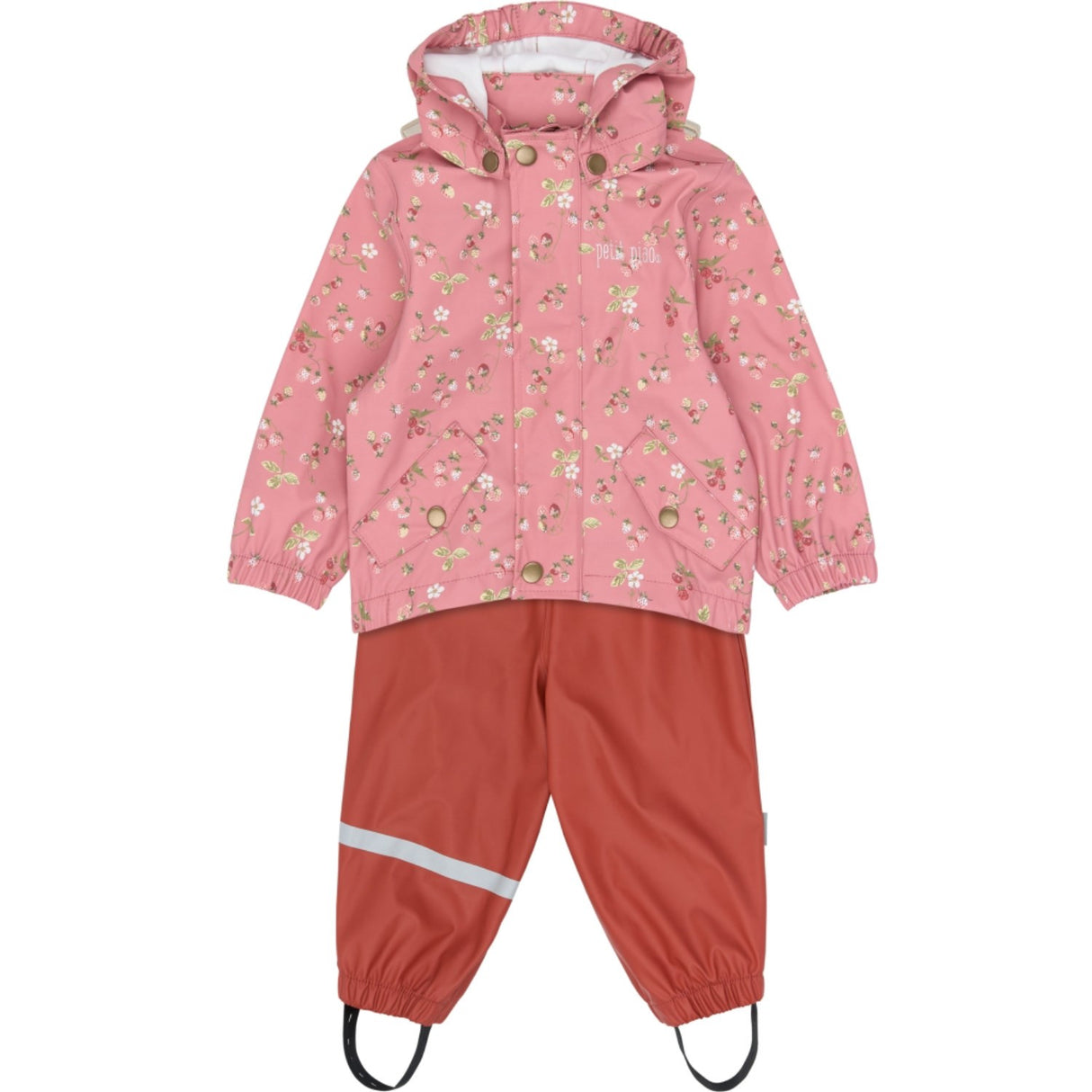 Petit Piao Dusty Rose Strawberry AOP PPDai Regnkläder Sett W. Susp.