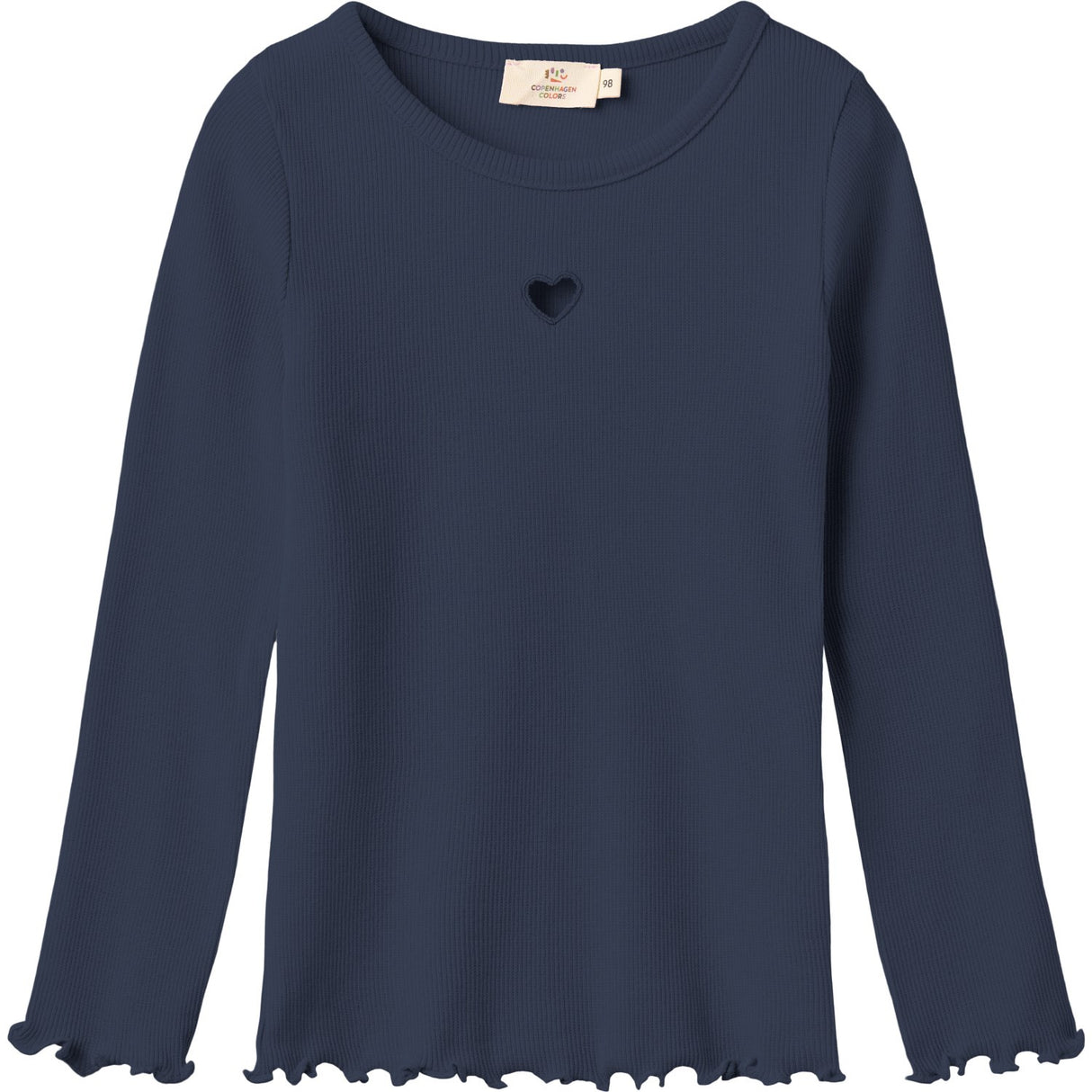COPENHAGEN COLORS Navy Modal Rib Ls T-Shirt M/ Heart Hole Pattern