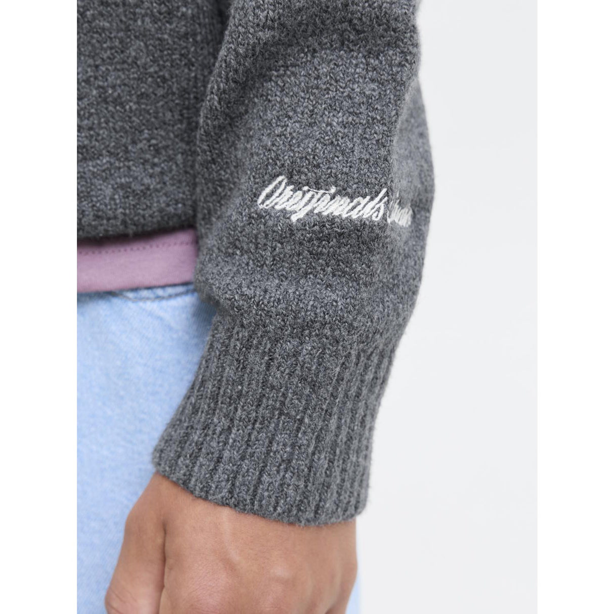 Jack & Jones Junior Dark Grey Melange Jornorrebro Stickad Crew Neck Ln Jnr