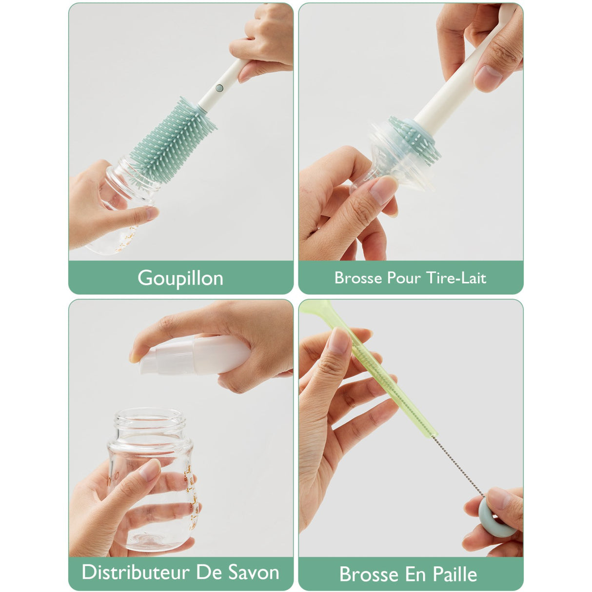 Momcozy Green 7 In 1 Baby Flaska Brush Sett