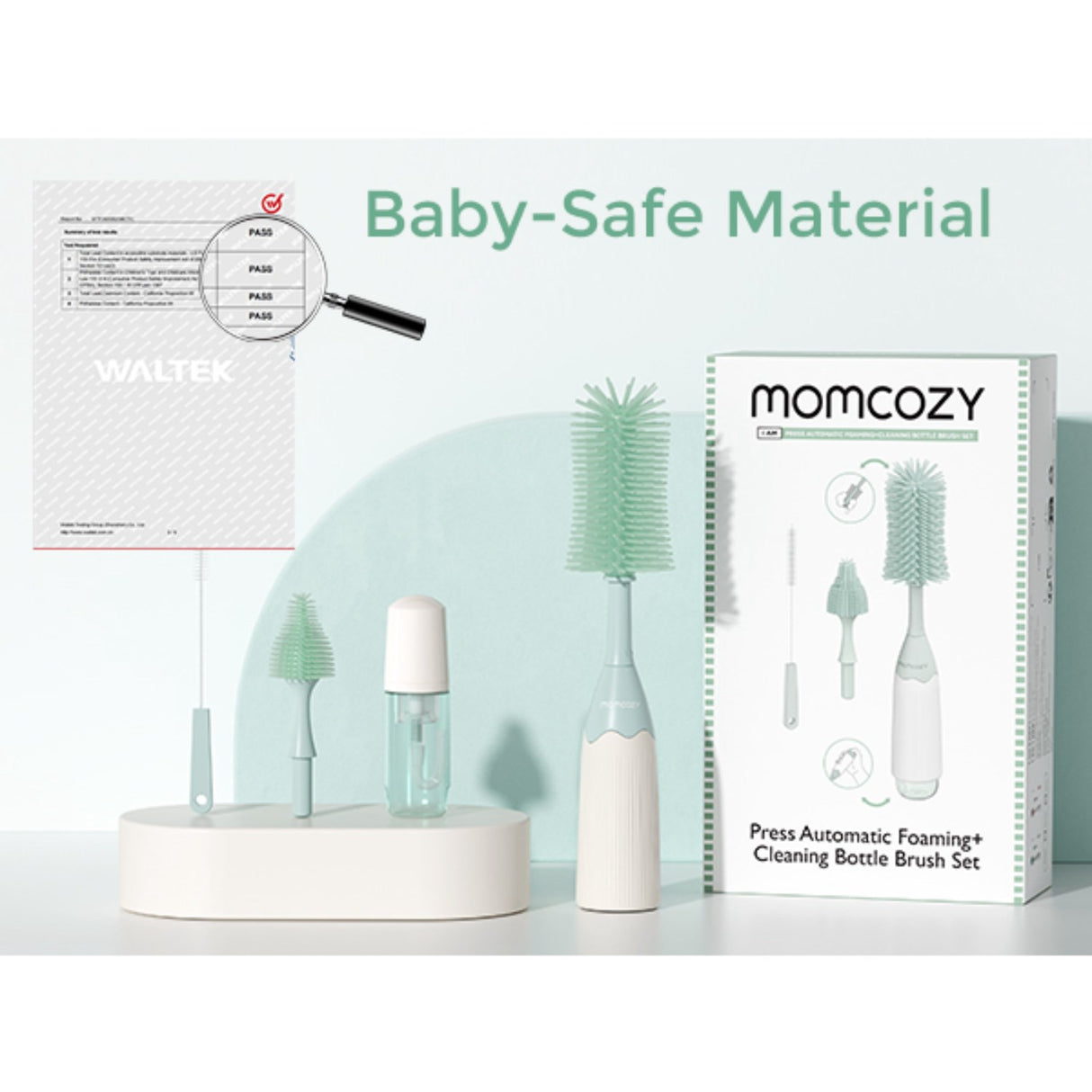 Momcozy Green Push-Press Design Flaska Brush Kit