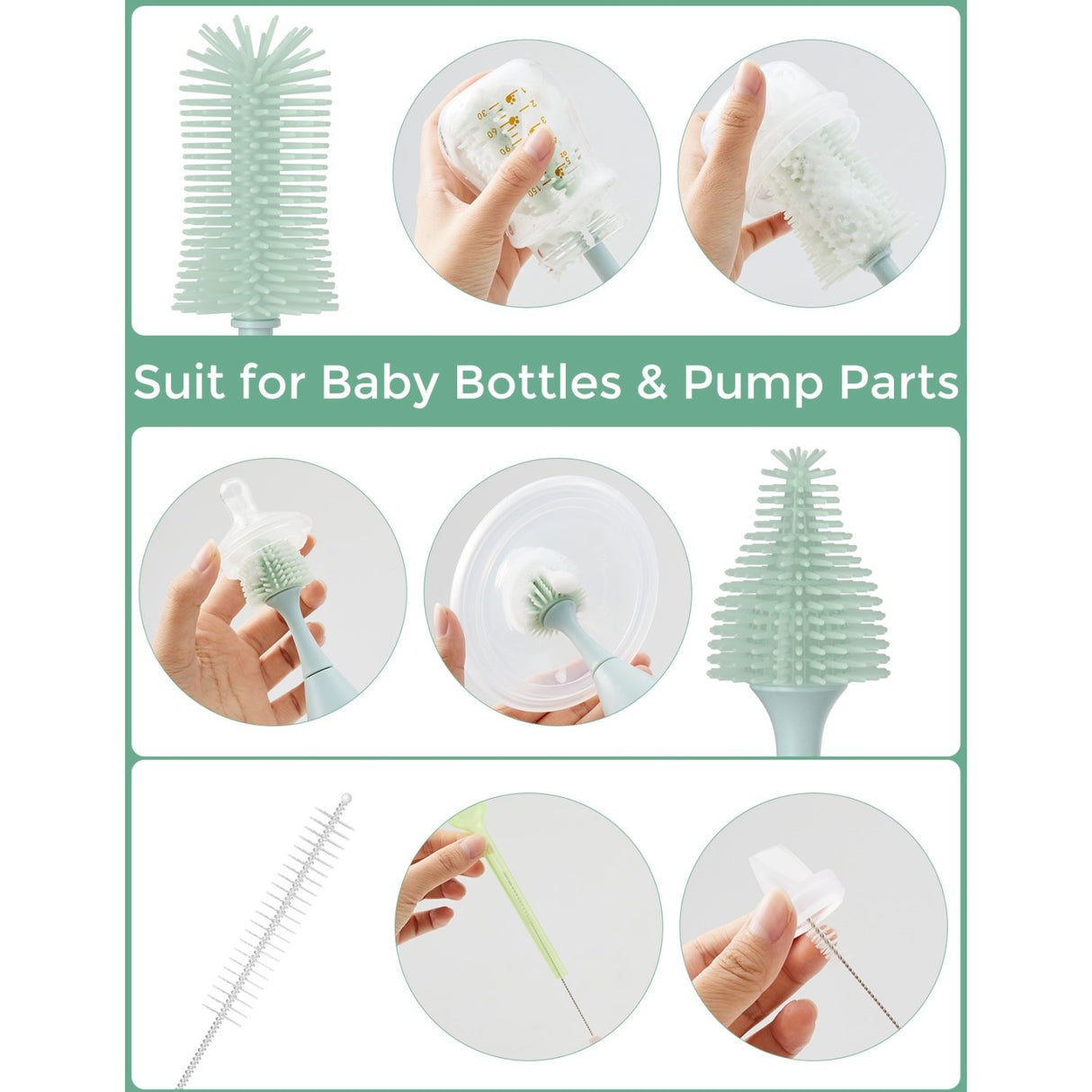 Momcozy Green Push-Press Design Flaska Brush Kit