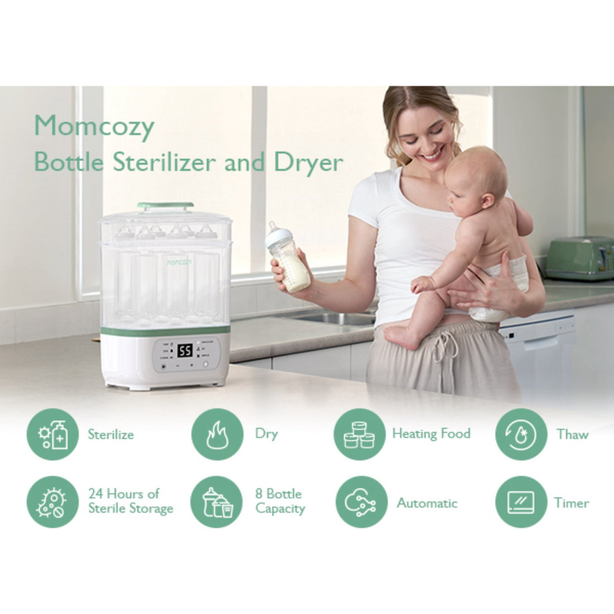 Momcozy 8-in-1 Electric Steam Baby Flaska Sterilizer