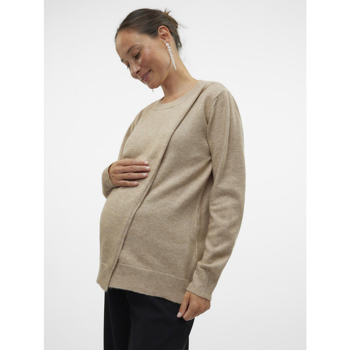 Mama;licious Natural Melange Mlnewanne Iris L/S Stickad Topp 2F Noos