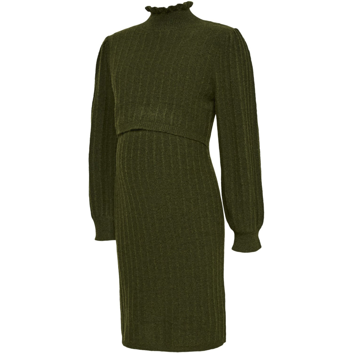 Mama;licious Rifle Green Melange Mlallison June L/S Stickad Abk Klänning 2F