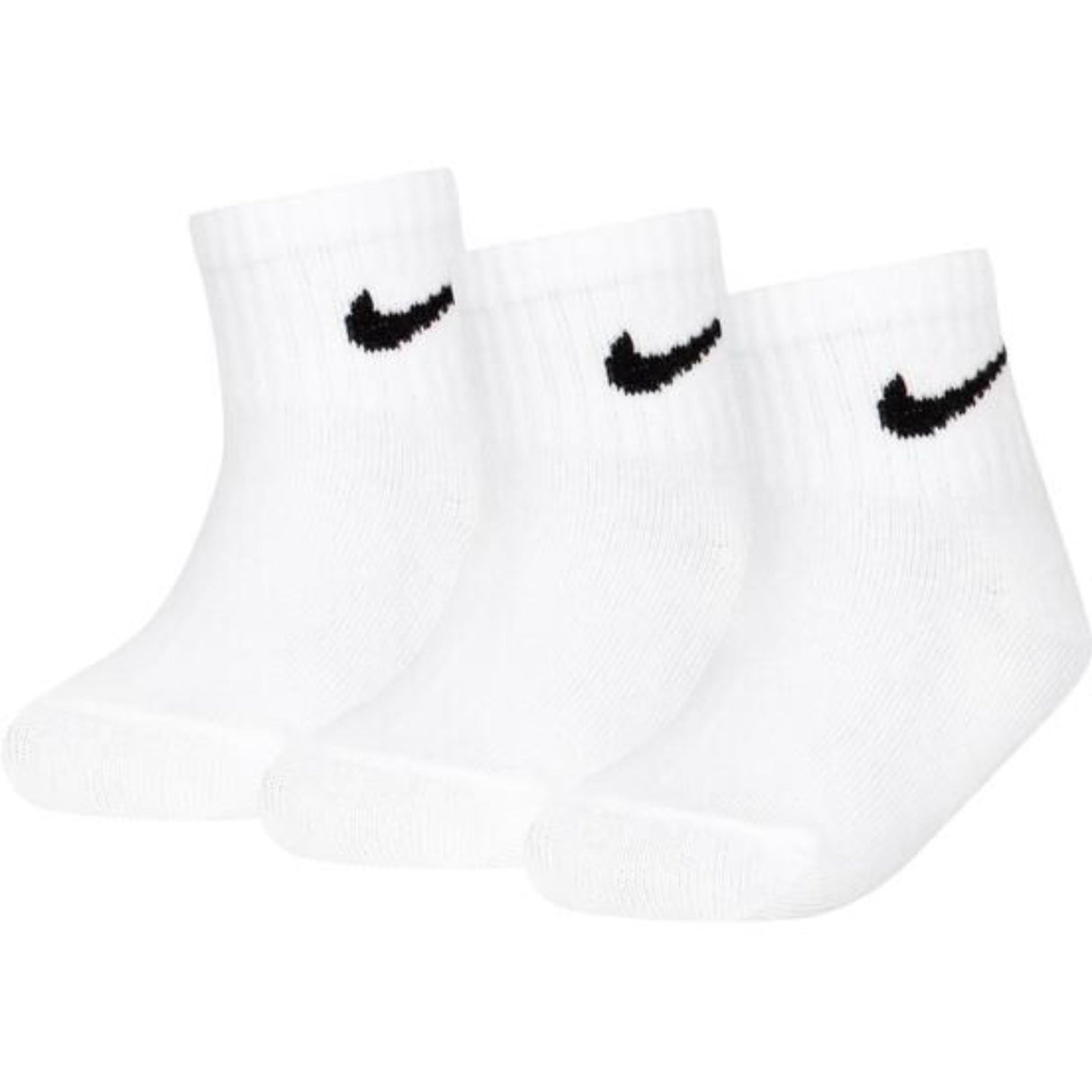 NIKE White/Black Core Swoosh Gripper 3-Pack Strumpor