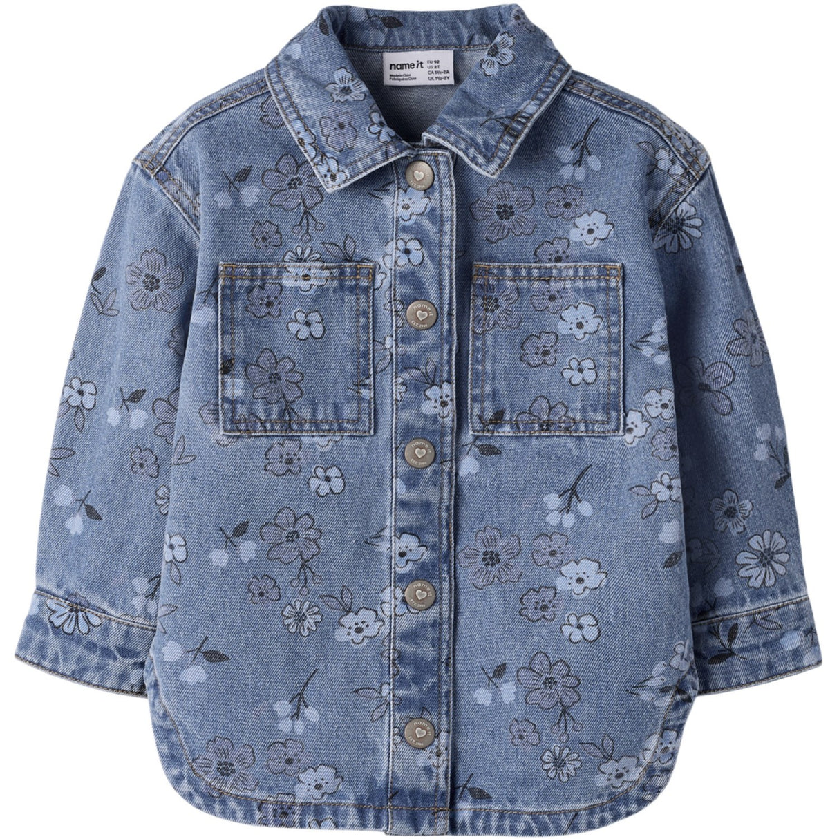 Name It Medium Blue Denim Flower Nmfjoy Dnm AOP Jacka 2633-Im