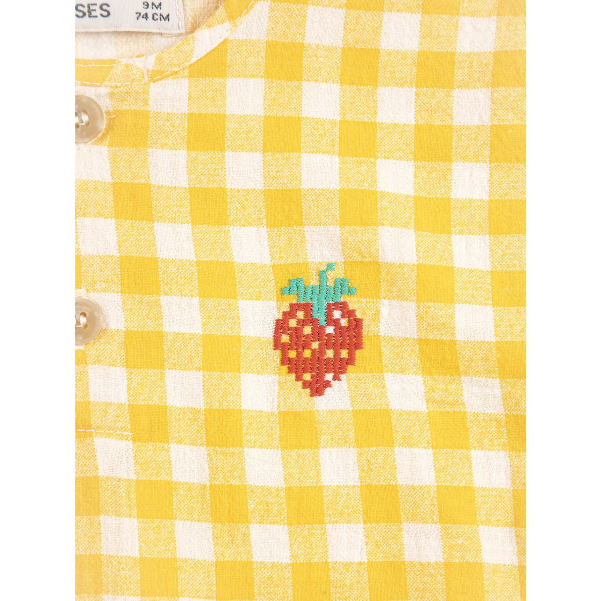 Bobo Choses Yellow Pixel Strawberry Vichy Woven Blus